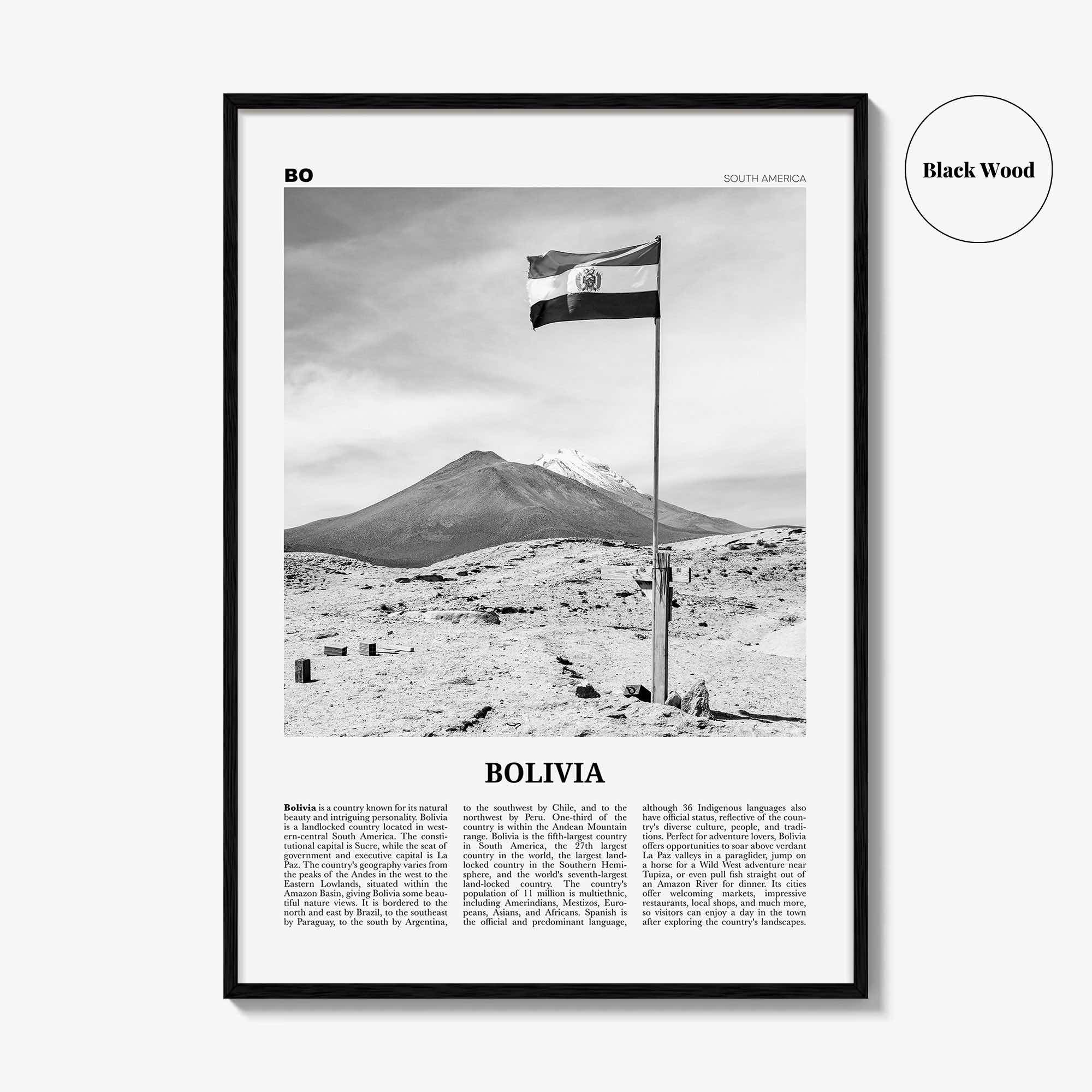 Bolivia Print Black and White, Bolivia Wall Art, Bolivia Poster, Bolivia Photo, Sucre, La Paz, Santa Cruz de Sierra, South America