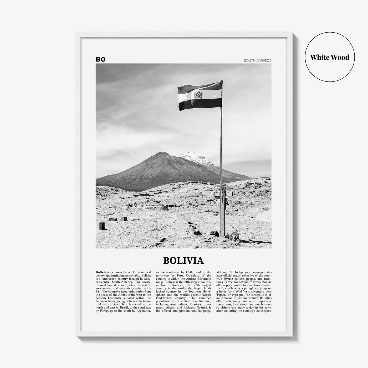 Bolivia Print Black and White, Bolivia Wall Art, Bolivia Poster, Bolivia Photo, Sucre, La Paz, Santa Cruz de Sierra, South America