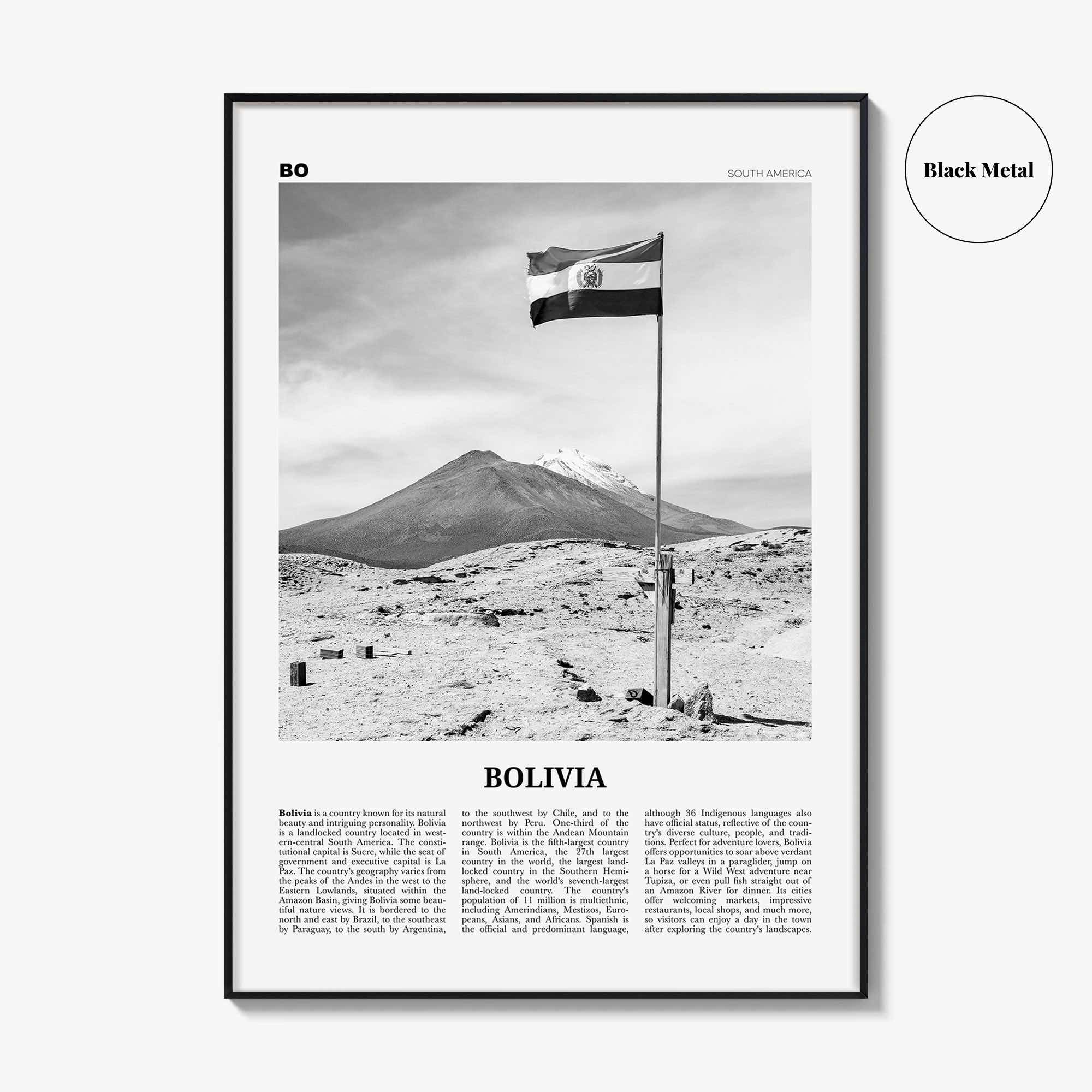 Bolivia Print Black and White, Bolivia Wall Art, Bolivia Poster, Bolivia Photo, Sucre, La Paz, Santa Cruz de Sierra, South America