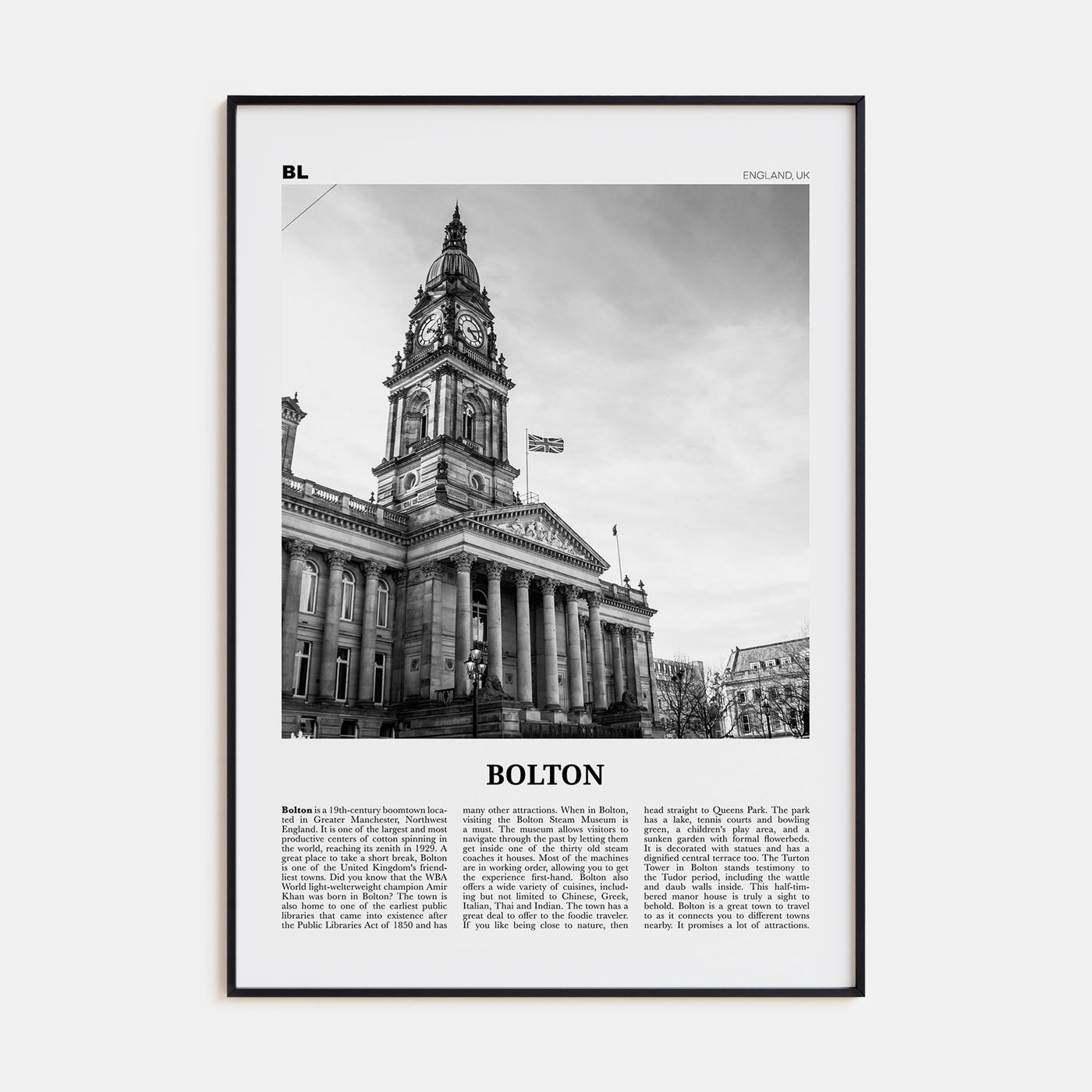 Bolton Travel B&W Poster