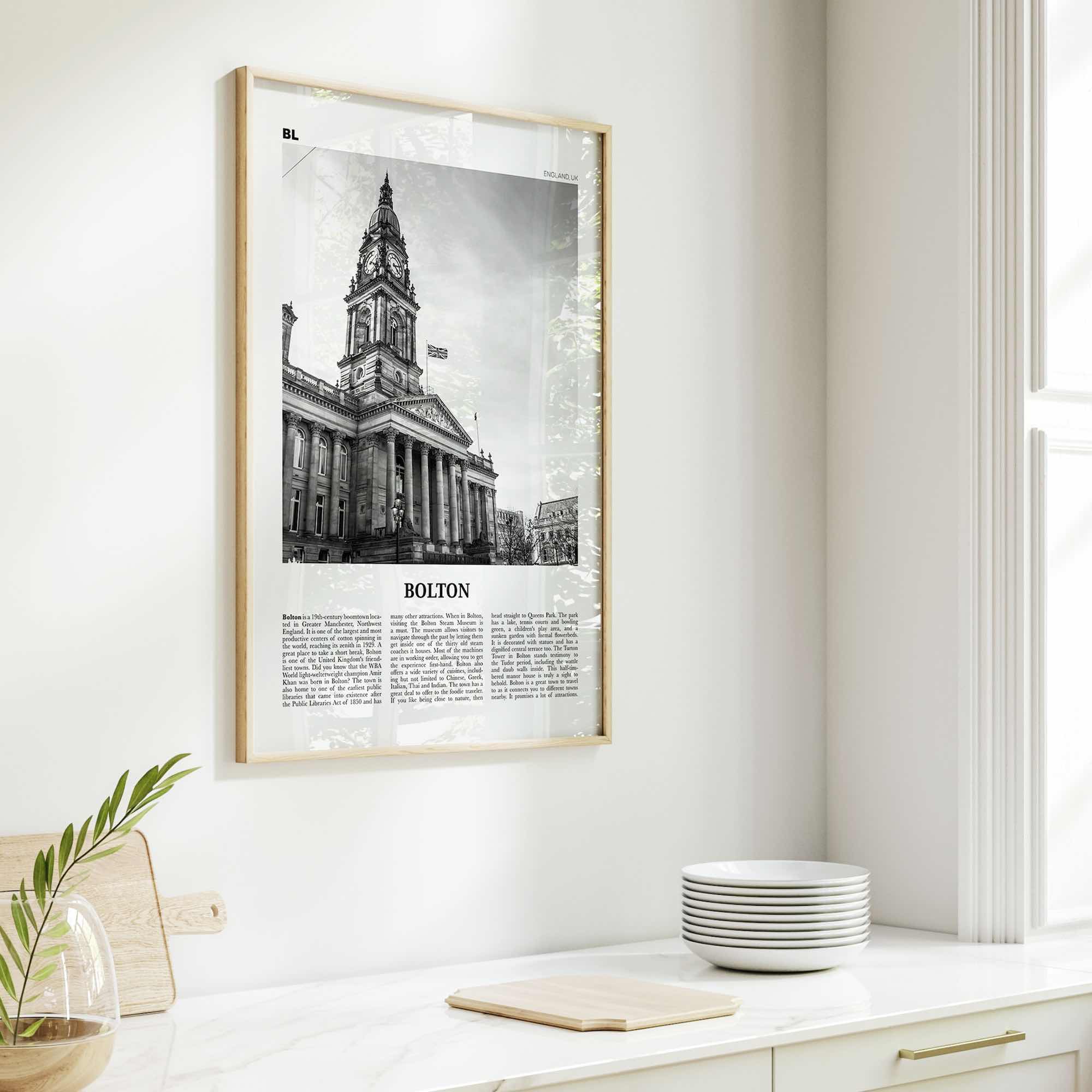 Bolton Print Black and White, Bolton Wall Art, Bolton Poster, Bolton Photo, Bolton Wall Décor, England, UK, United Kingdom