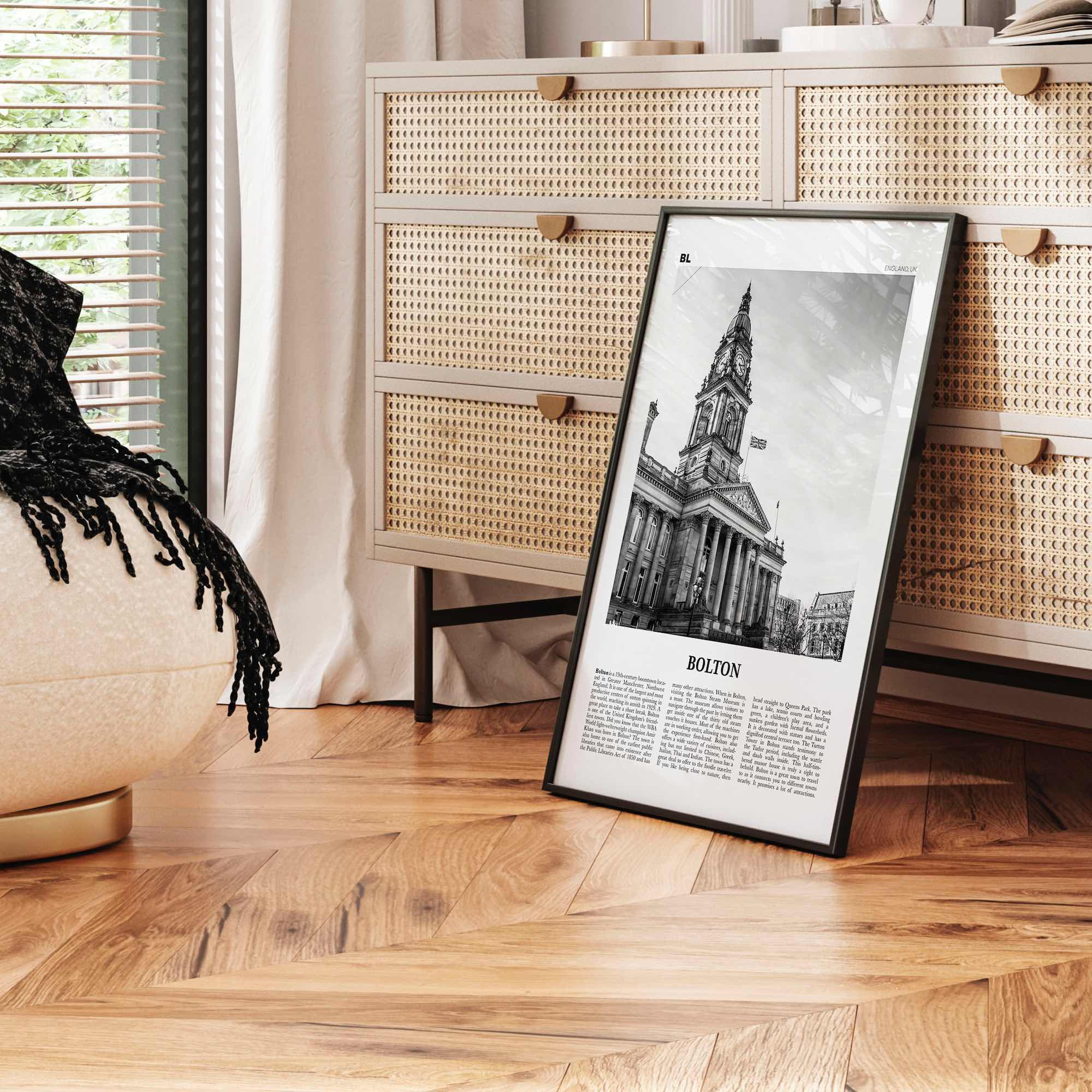 Bolton Print Black and White, Bolton Wall Art, Bolton Poster, Bolton Photo, Bolton Wall Décor, England, UK, United Kingdom