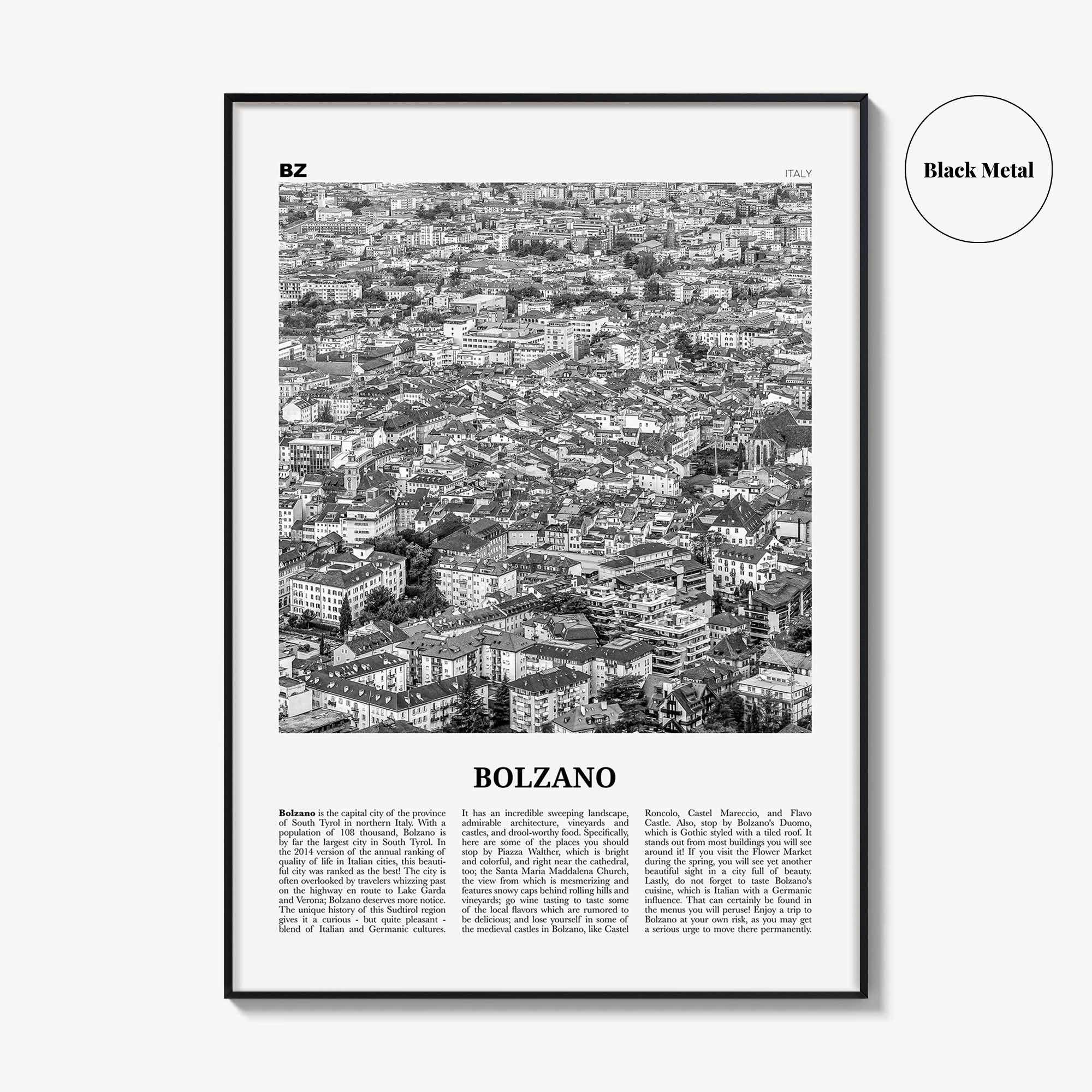 Bolzano Print Black and White, Bolzano Wall Art, Bolzano Poster, Bolzano Photo, Bolzano Wall Décor, Travel Print, Italy, Italia, Europe