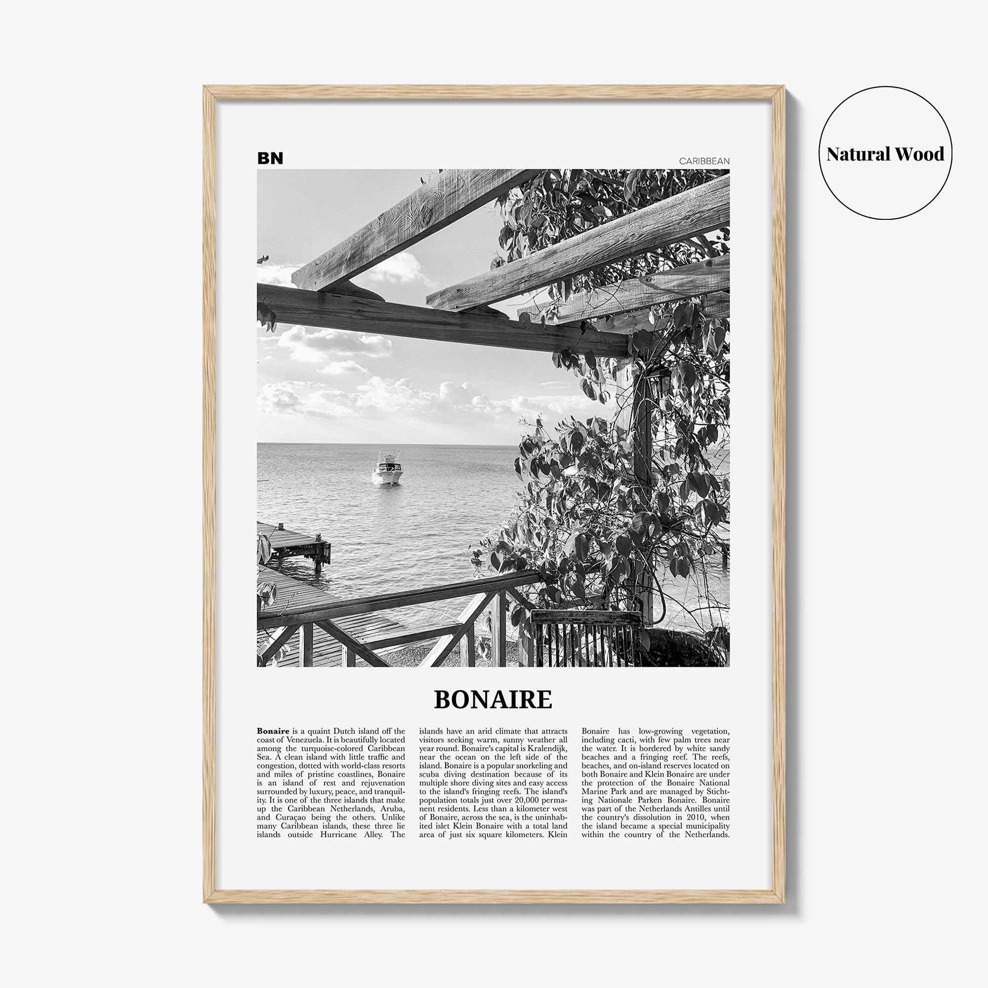 Bonaire Print Black and White, Bonaire Wall Art, Bonaire Poster, Bonaire Photo, Bonaire Decor, Boneiru, Caribbean Netherlands, Kralendijk