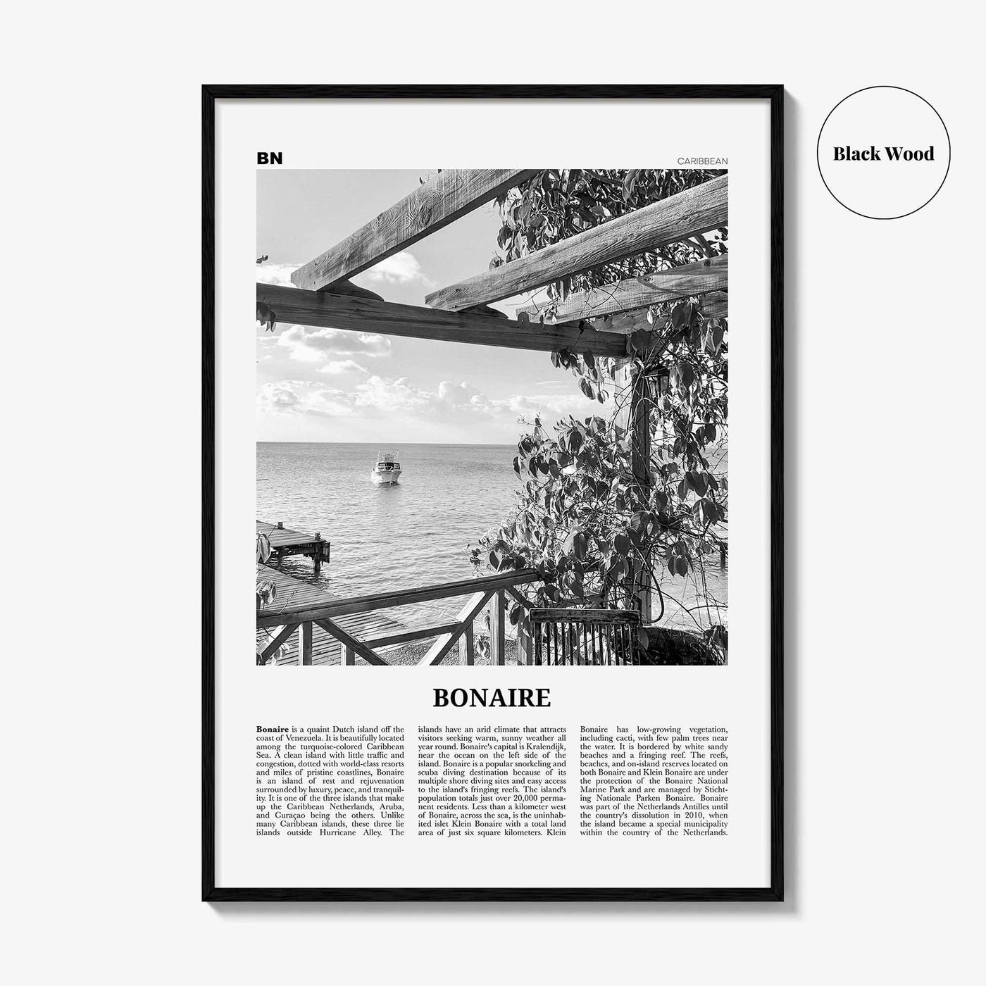 Bonaire Print Black and White, Bonaire Wall Art, Bonaire Poster, Bonaire Photo, Bonaire Decor, Boneiru, Caribbean Netherlands, Kralendijk