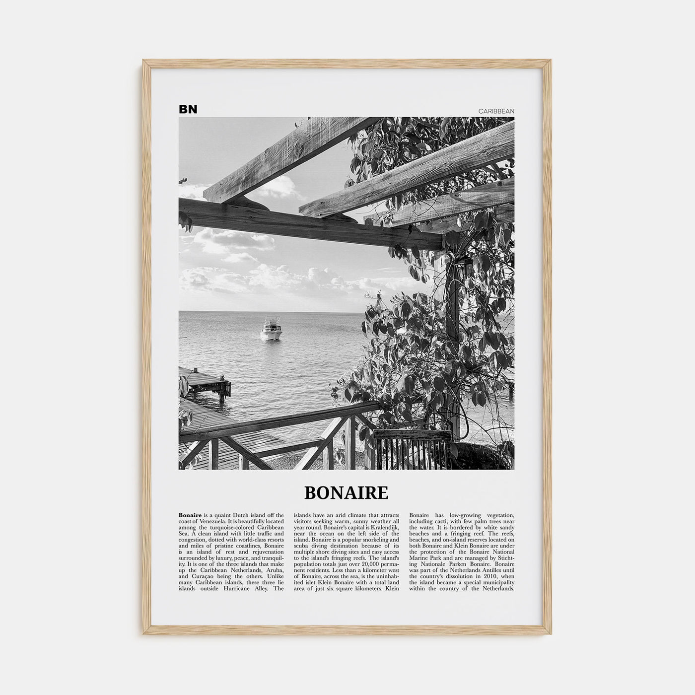 Bonaire Travel B&W Poster