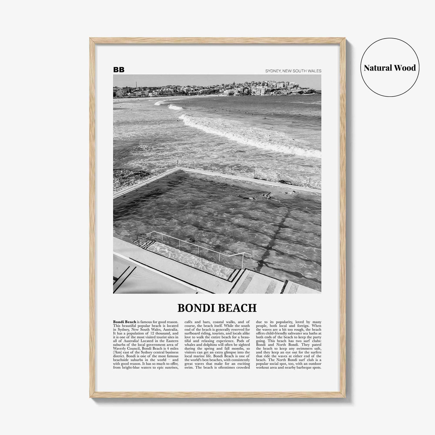 Bondi Beach Print Black and White No 1, Bondi Beach Wall Art, Bondi Beach Poster, Bondi Beach Photo, Sydney Poster Print, Australia, Oceania