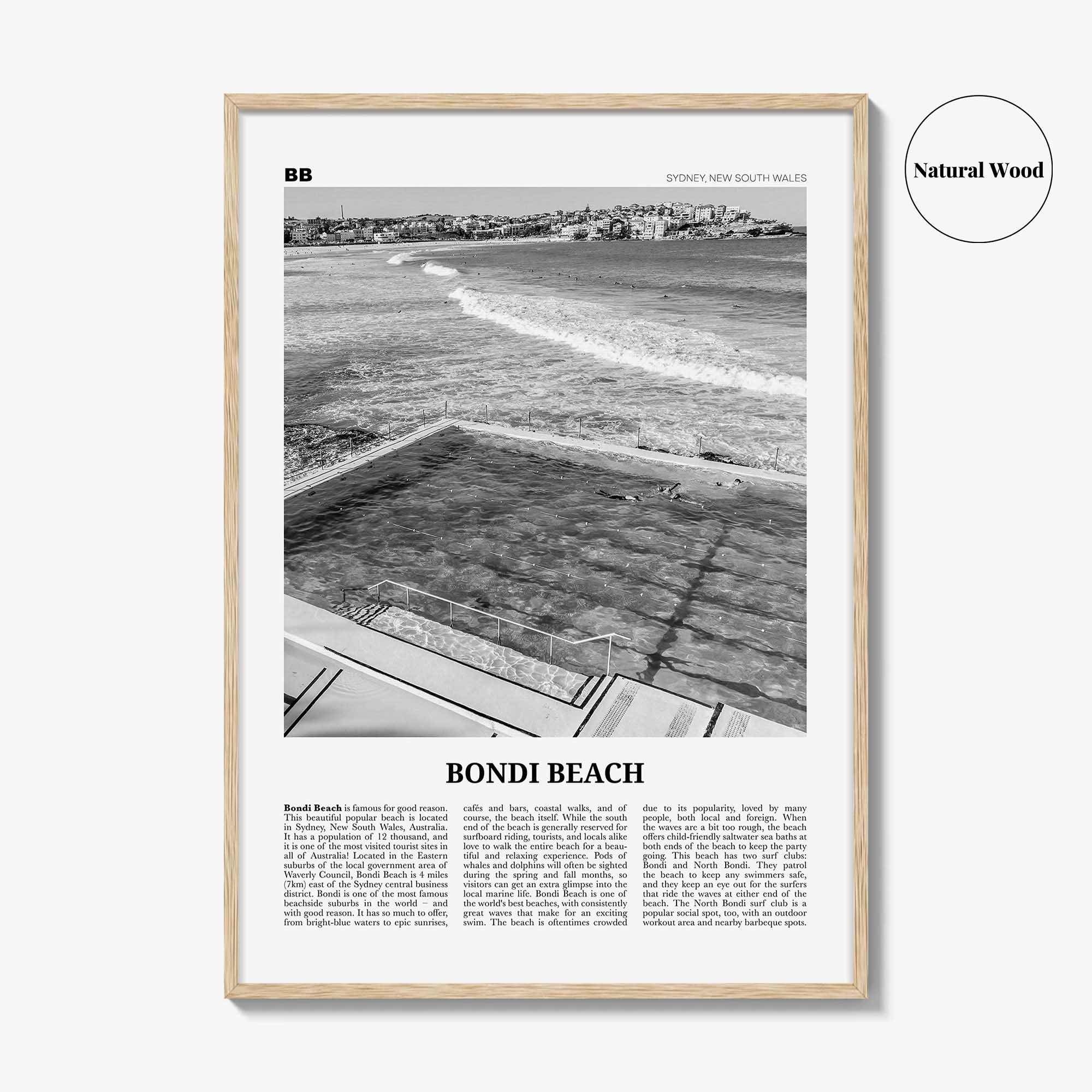 Bondi Beach Print Black and White No 1, Bondi Beach Wall Art, Bondi Beach Poster, Bondi Beach Photo, Sydney Poster Print, Australia, Oceania