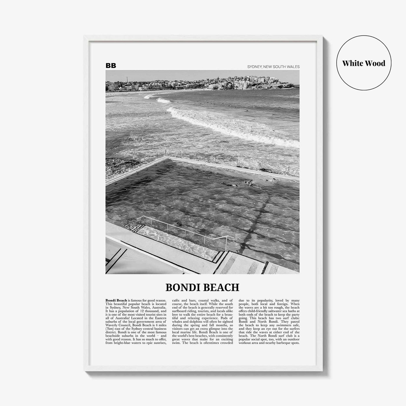 Bondi Beach Print Black and White No 1, Bondi Beach Wall Art, Bondi Beach Poster, Bondi Beach Photo, Sydney Poster Print, Australia, Oceania