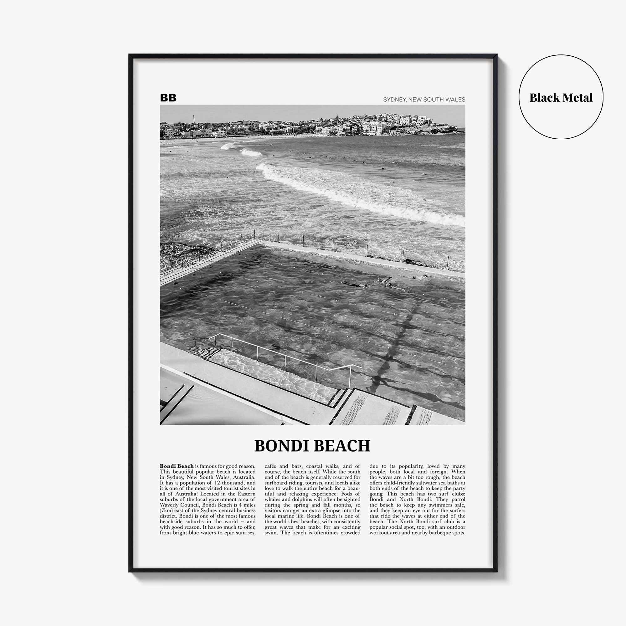 Bondi Beach Print Black and White No 1, Bondi Beach Wall Art, Bondi Beach Poster, Bondi Beach Photo, Sydney Poster Print, Australia, Oceania