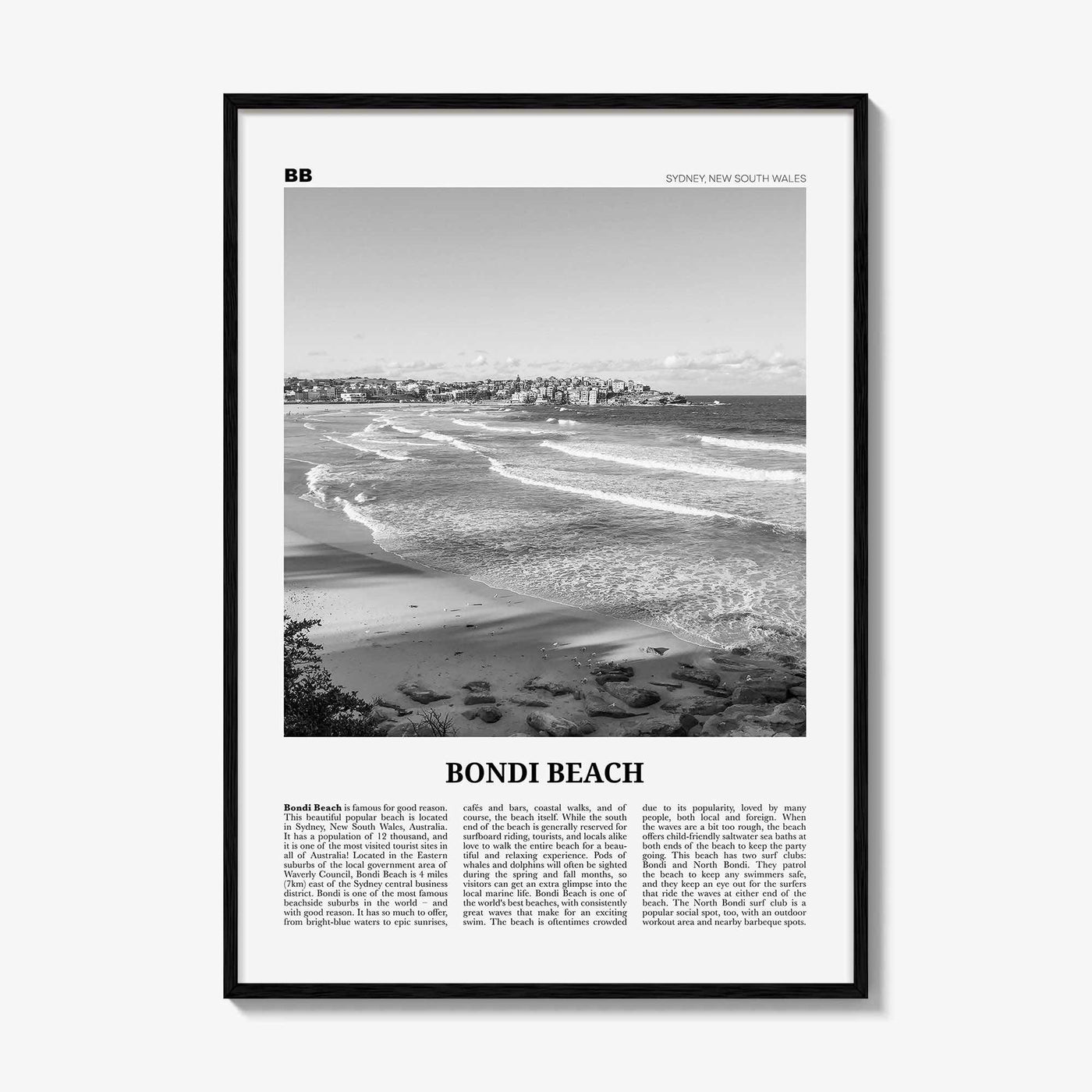 Bondi Beach Print Black and White No 2, Bondi Beach Wall Art, Bondi Beach Poster, Bondi Beach Photo, Sydney Poster Print, Australia