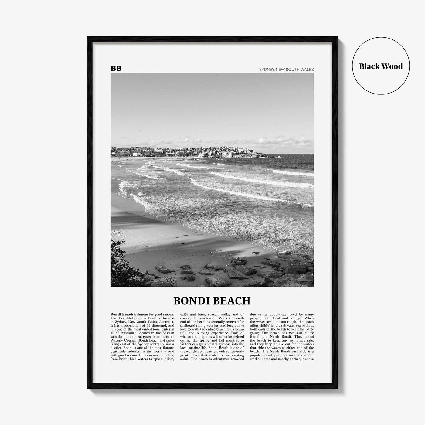 Bondi Beach Print Black and White No 2, Bondi Beach Wall Art, Bondi Beach Poster, Bondi Beach Photo, Sydney Poster Print, Australia