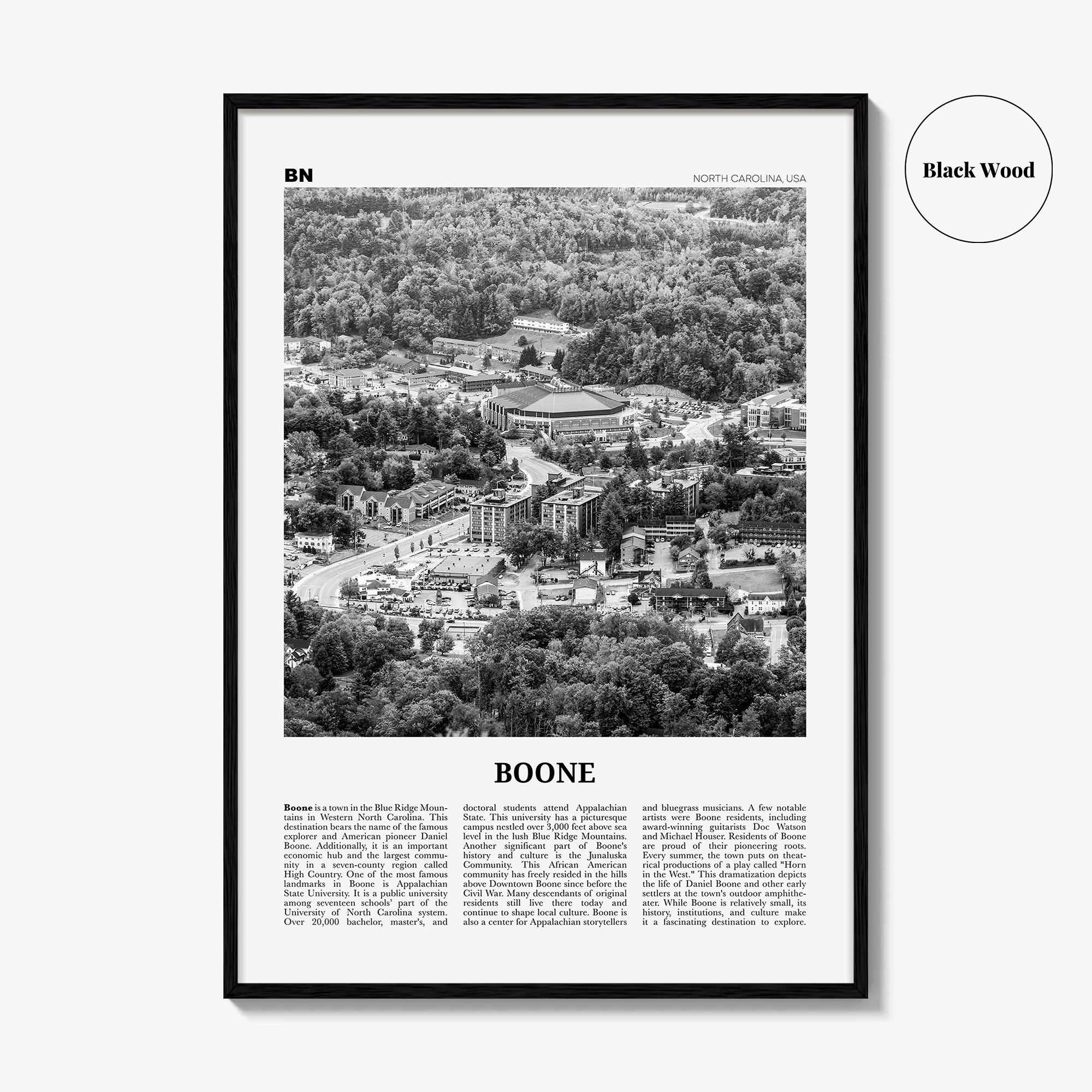 Boone Print Black and White No 1, Boone Wall Art, Boone Poster, Boone Photo, Boone Wall Décor, Boone Map, North Carolina, USA