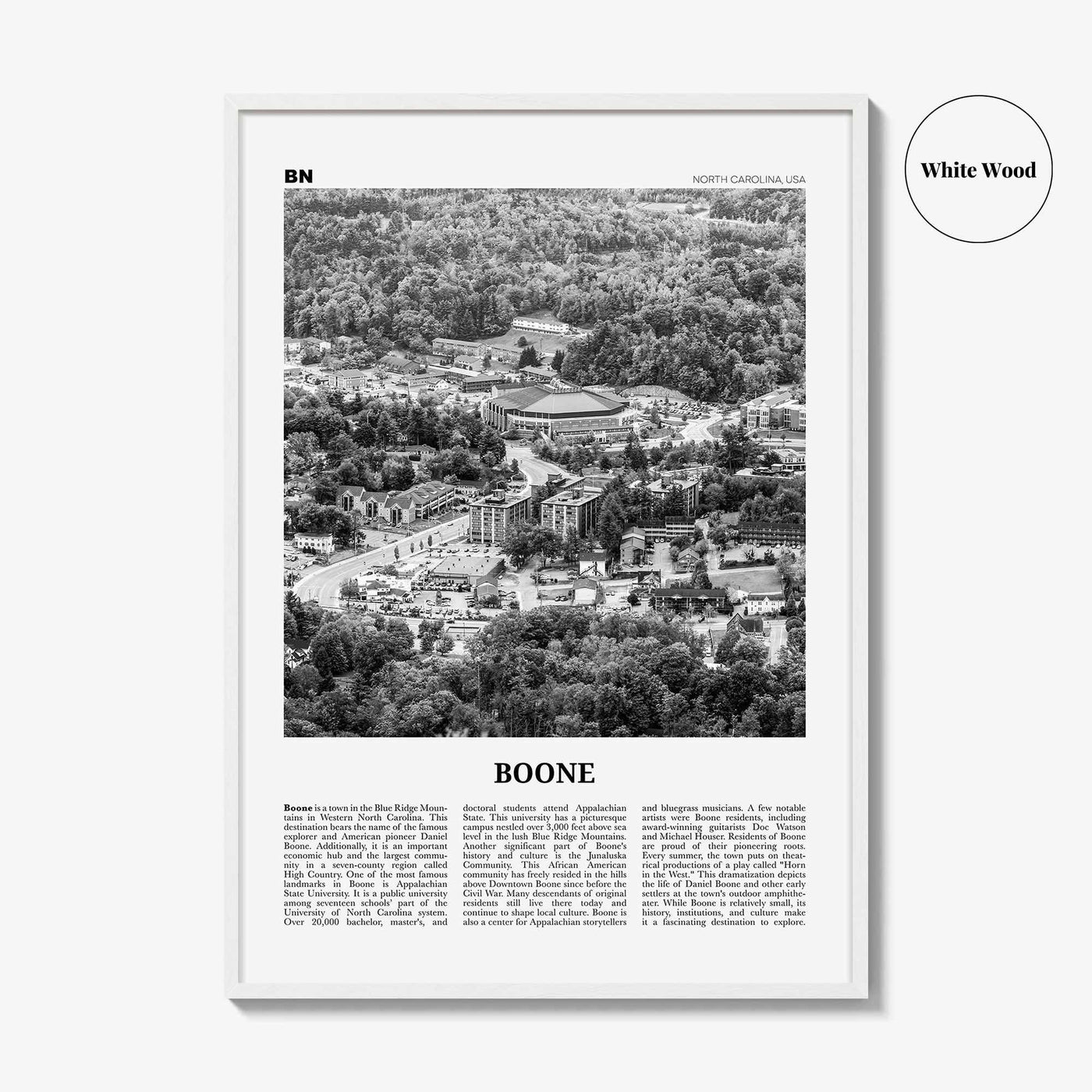 Boone Print Black and White No 1, Boone Wall Art, Boone Poster, Boone Photo, Boone Wall Décor, Boone Map, North Carolina, USA