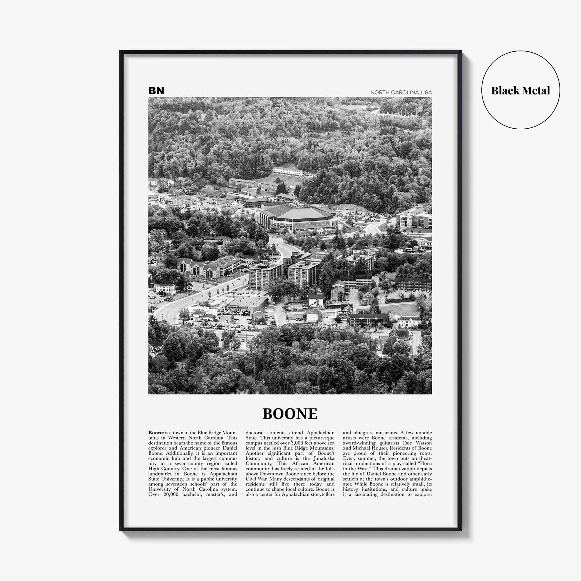 Boone Print Black and White No 1, Boone Wall Art, Boone Poster, Boone Photo, Boone Wall Décor, Boone Map, North Carolina, USA