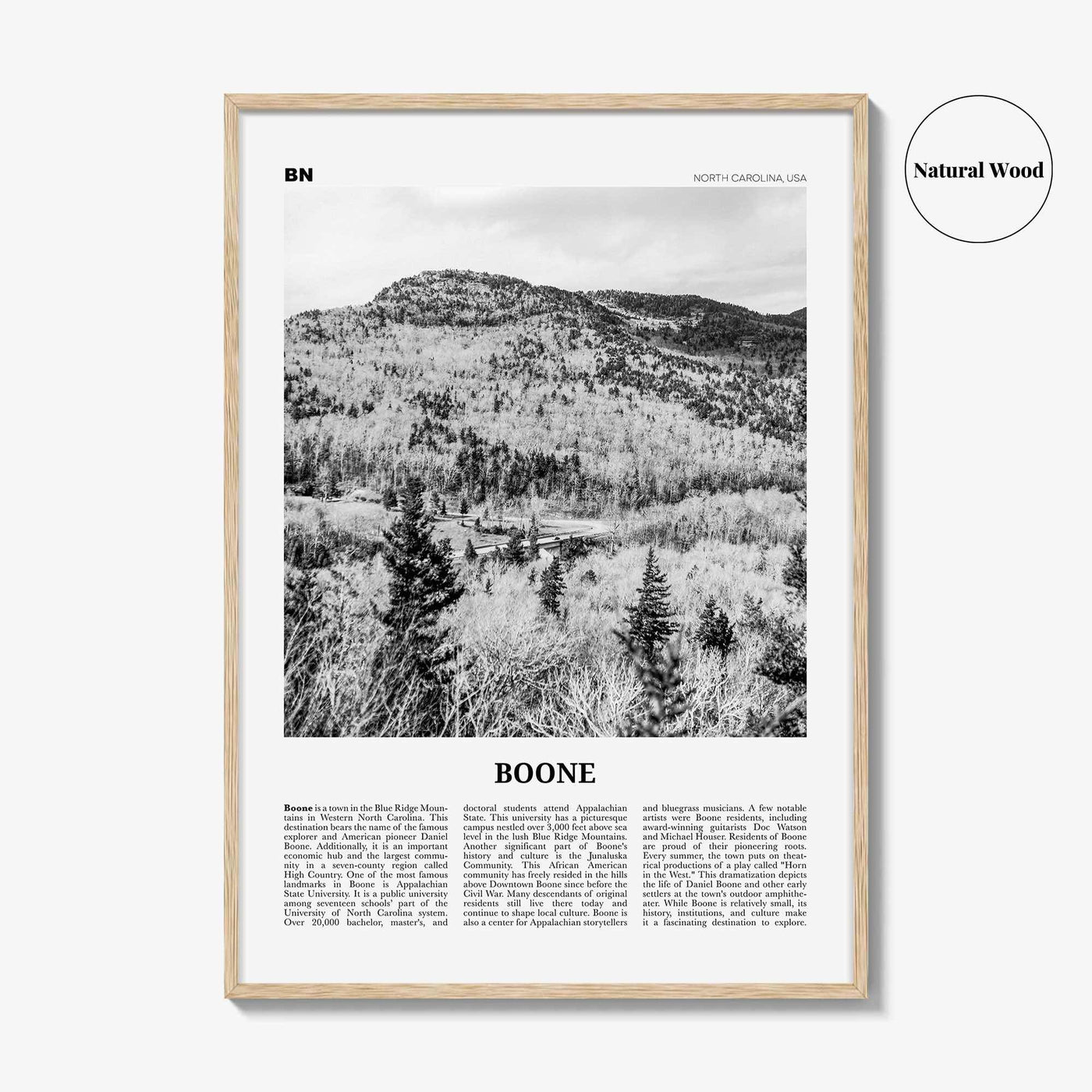 Boone Print Black and White No 2, Boone Nature Wall Art, Boone Poster, Boone Photo, Boone Wall Décor, Boone Map, North Carolina, USA