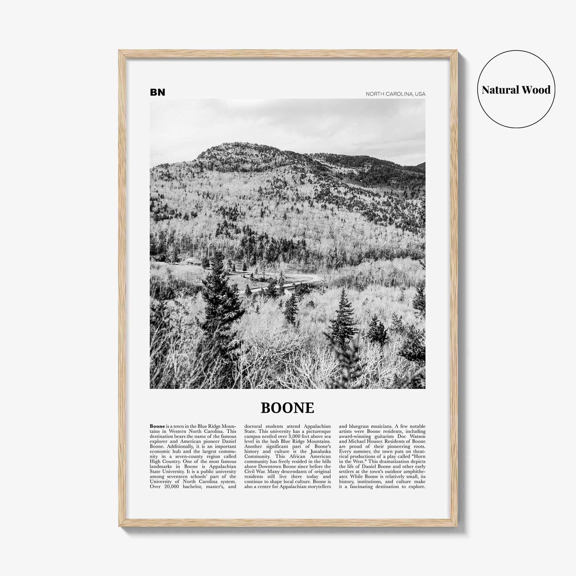 Boone Print Black and White No 2, Boone Nature Wall Art, Boone Poster, Boone Photo, Boone Wall Décor, Boone Map, North Carolina, USA