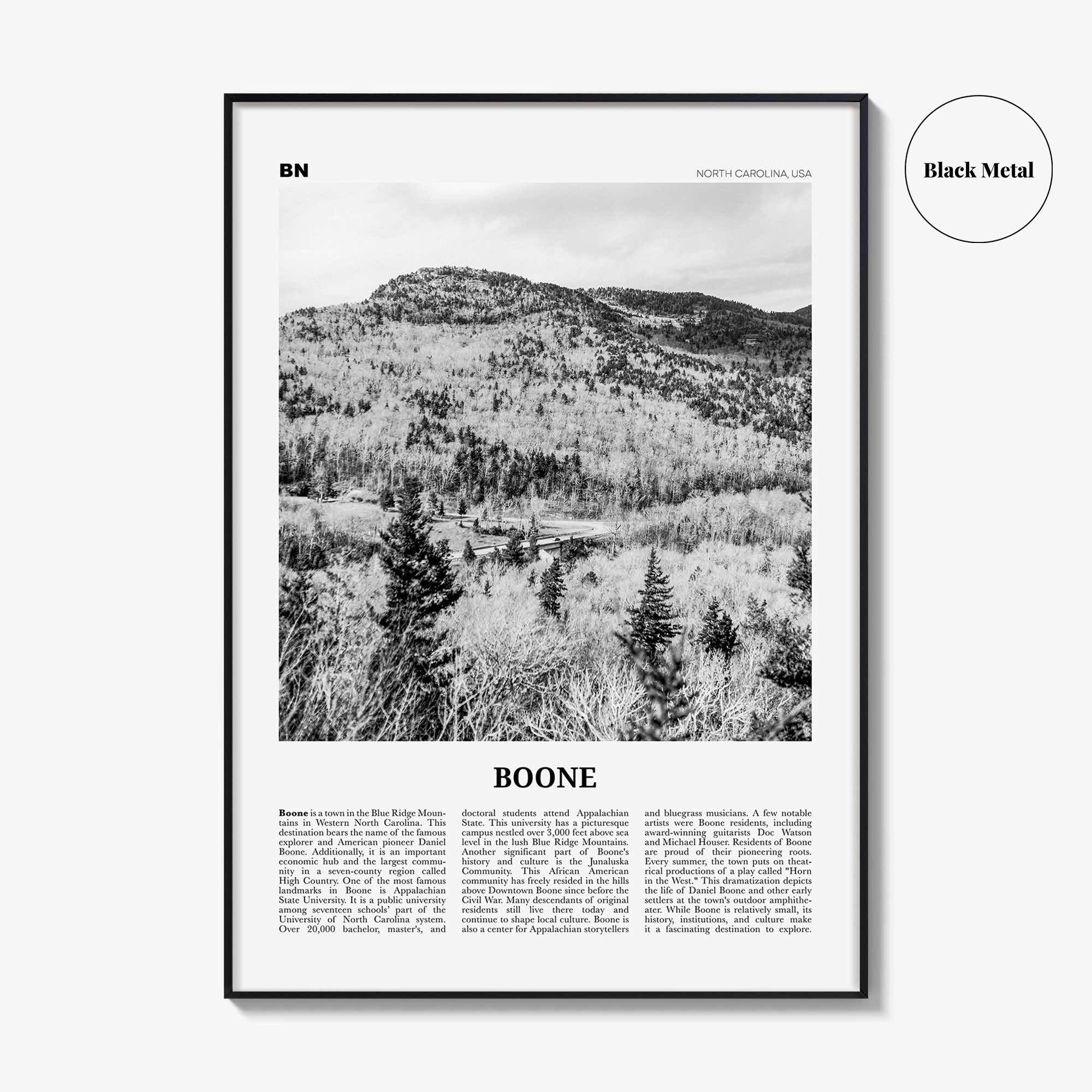 Boone Print Black and White No 2, Boone Nature Wall Art, Boone Poster, Boone Photo, Boone Wall Décor, Boone Map, North Carolina, USA