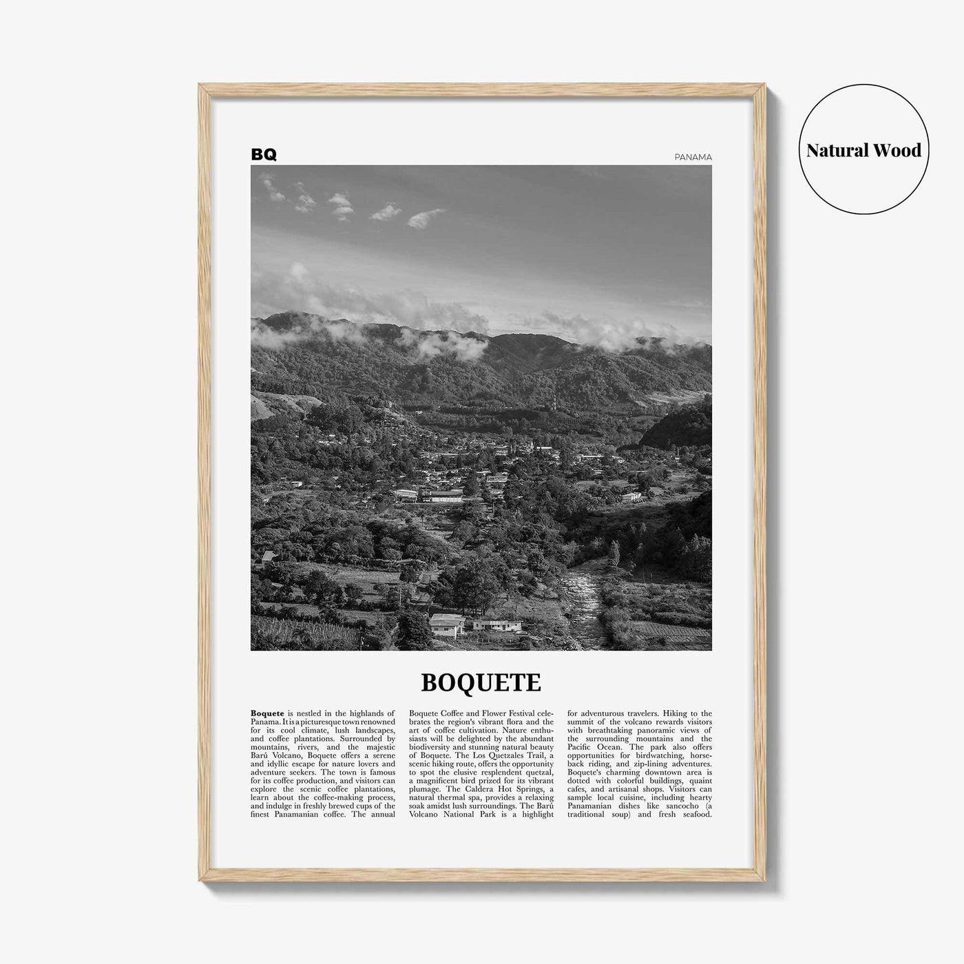 Boquete Print Black and White, Boquete Wall Art, Boquete Poster, Boquete Photo, Boquete Wall Décor, Boquete Map, Panama