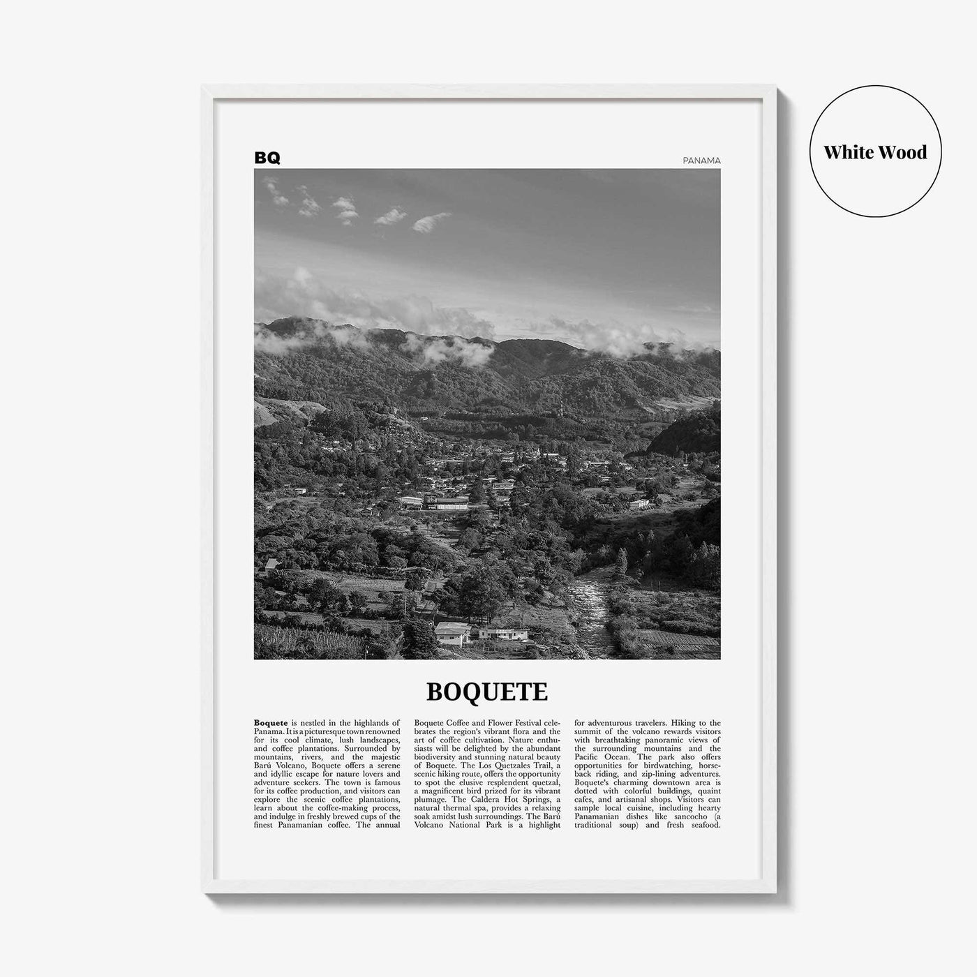 Boquete Print Black and White, Boquete Wall Art, Boquete Poster, Boquete Photo, Boquete Wall Décor, Boquete Map, Panama