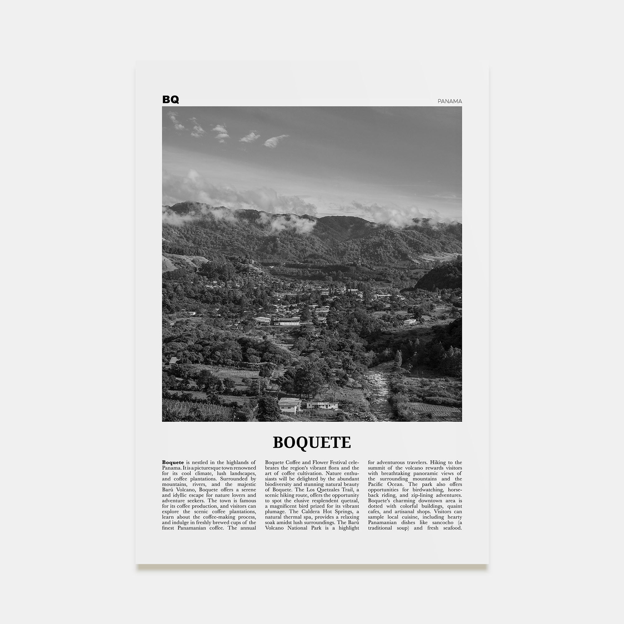 Boquete Travel B&W Poster