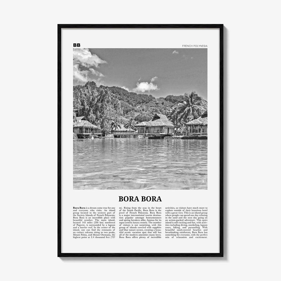 Bora Bora Print Black and White, Bora Bora Wall Art, Bora Bora Poster, Bora Bora Photo, Bora Bora Wall Decor, French Polynesia, Oceania