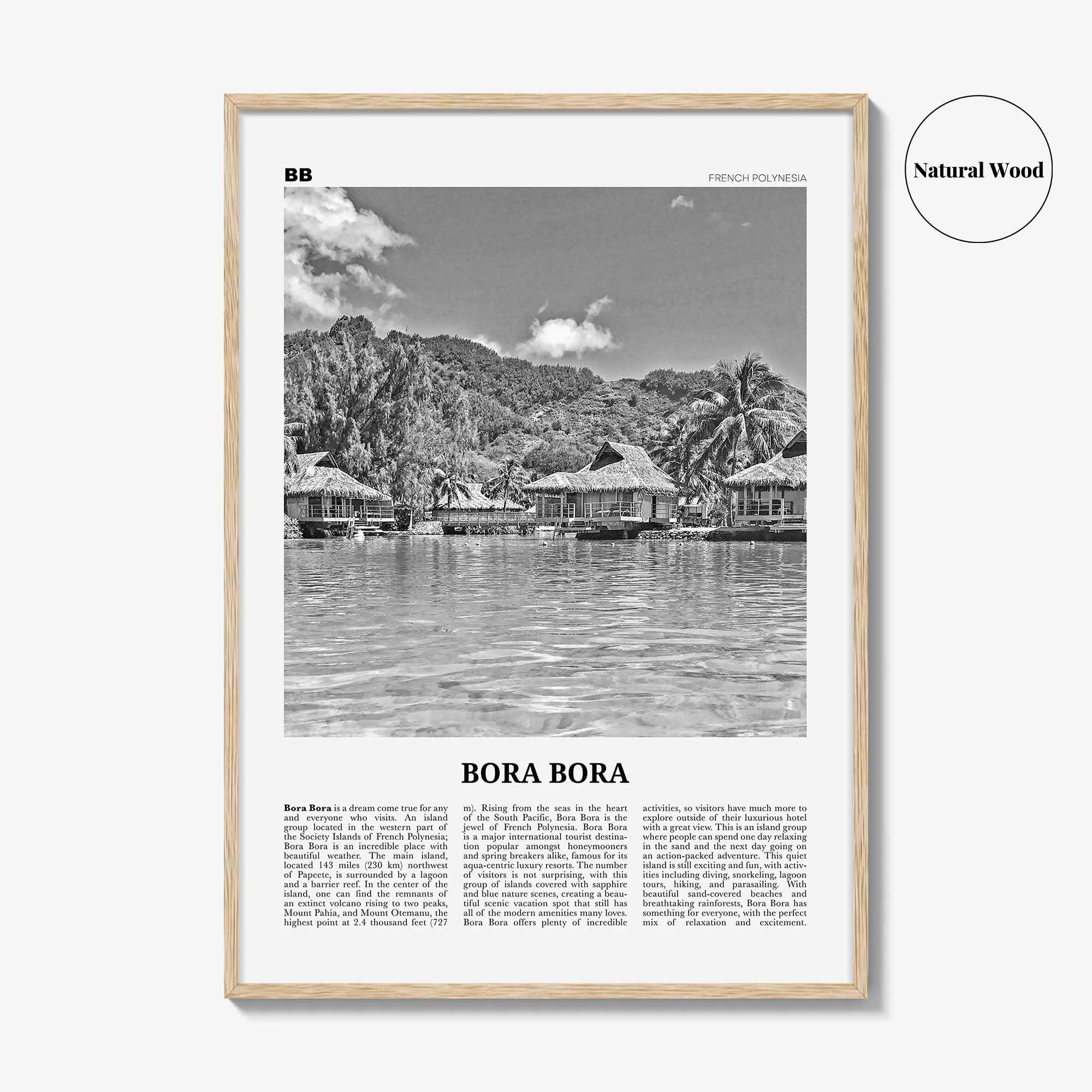 Bora Bora Print Black and White, Bora Bora Wall Art, Bora Bora Poster, Bora Bora Photo, Bora Bora Wall Decor, French Polynesia, Oceania