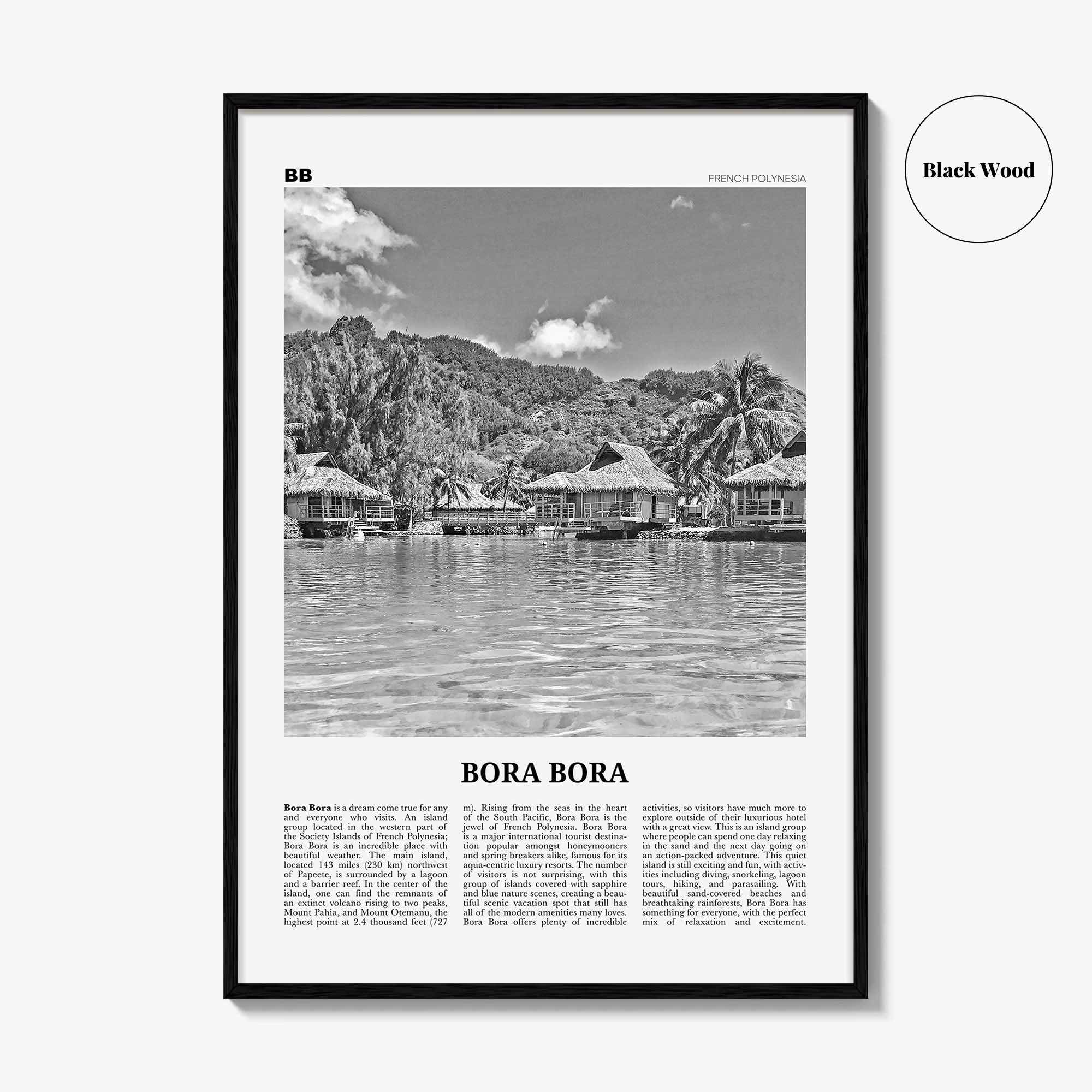 Bora Bora Print Black and White, Bora Bora Wall Art, Bora Bora Poster, Bora Bora Photo, Bora Bora Wall Decor, French Polynesia, Oceania