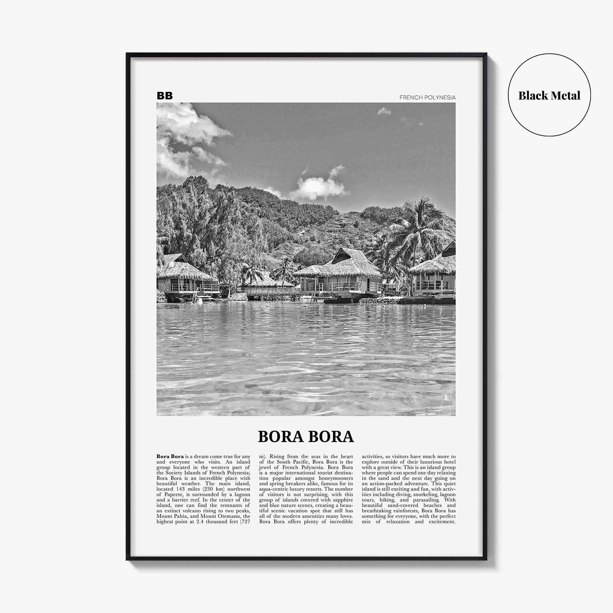 Bora Bora Print Black and White, Bora Bora Wall Art, Bora Bora Poster, Bora Bora Photo, Bora Bora Wall Decor, French Polynesia, Oceania