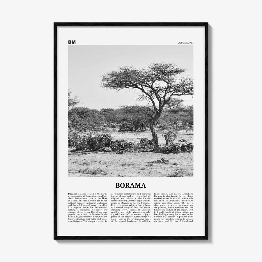 Borama Print Black and White, Borama Wall Art, Borama Poster, Borama Photo, Borama Wall Décor, Borama Map, Somalia
