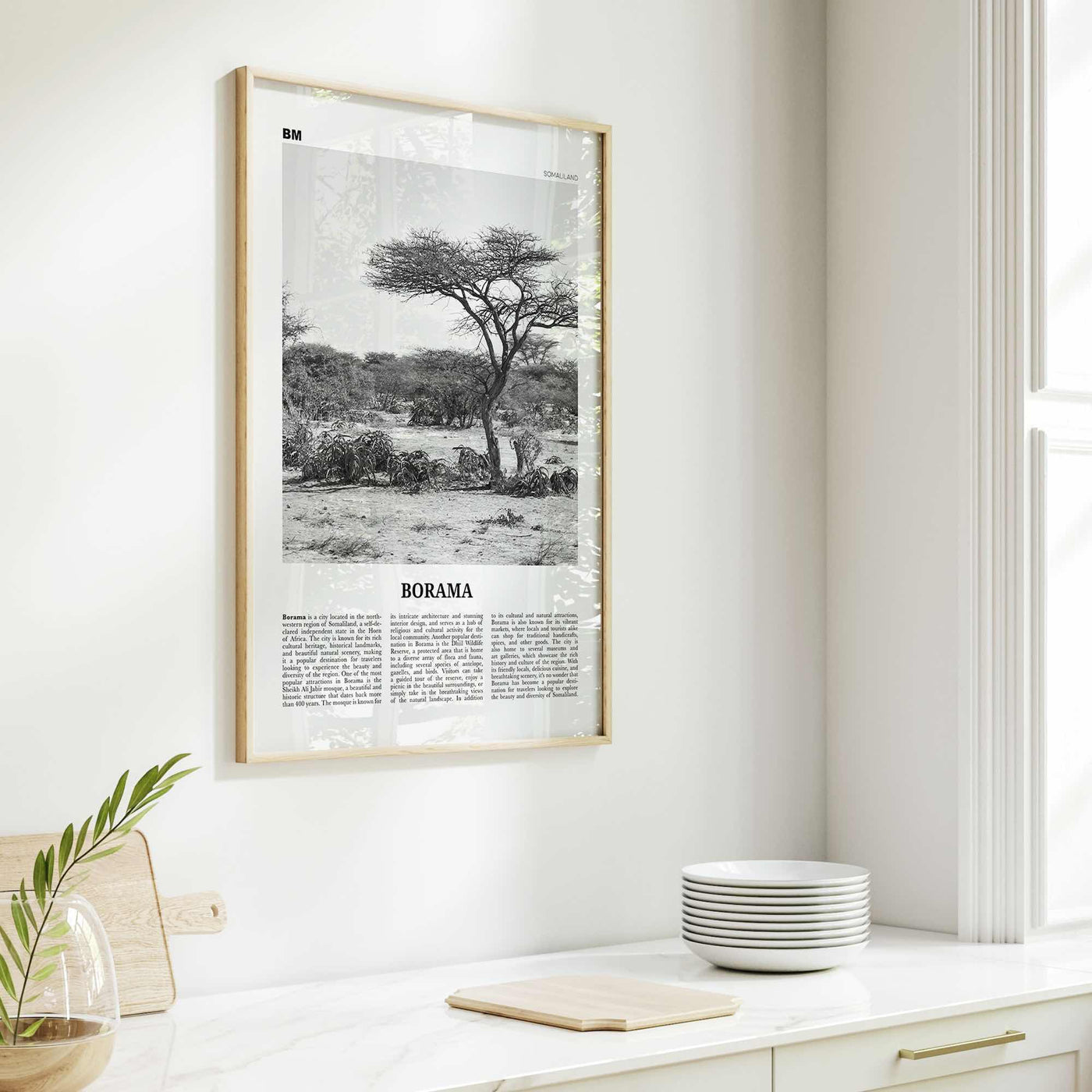 Borama Print Black and White, Borama Wall Art, Borama Poster, Borama Photo, Borama Wall Décor, Borama Map, Somalia