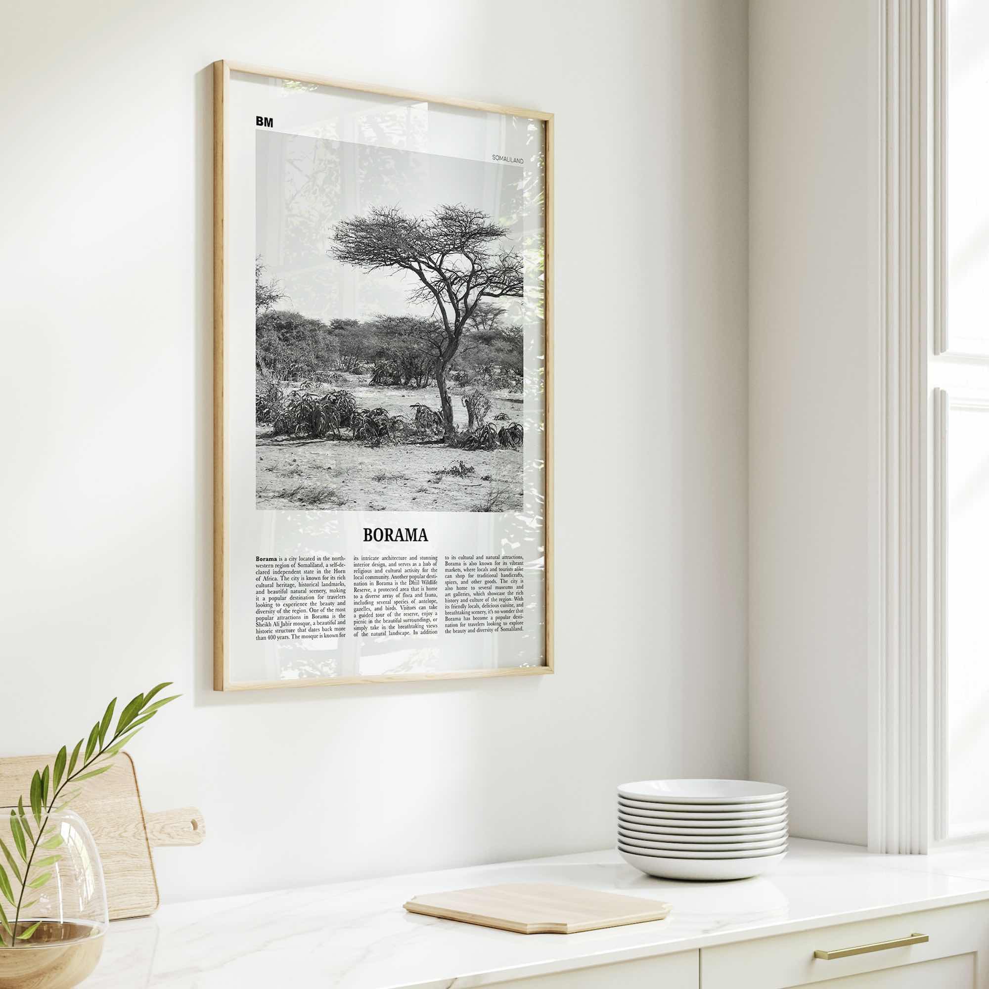 Borama Print Black and White, Borama Wall Art, Borama Poster, Borama Photo, Borama Wall Décor, Borama Map, Somalia
