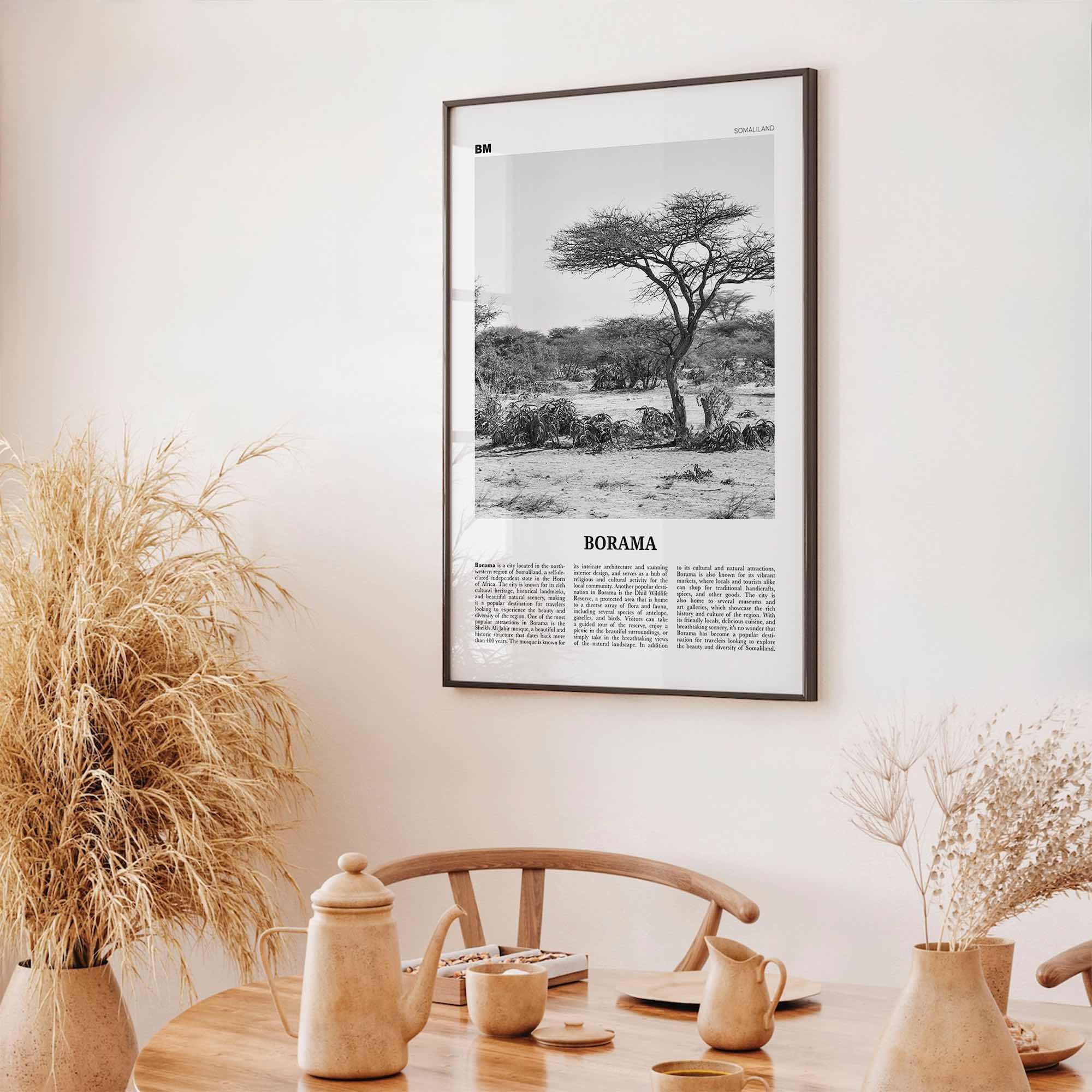 Borama Print Black and White, Borama Wall Art, Borama Poster, Borama Photo, Borama Wall Décor, Borama Map, Somalia
