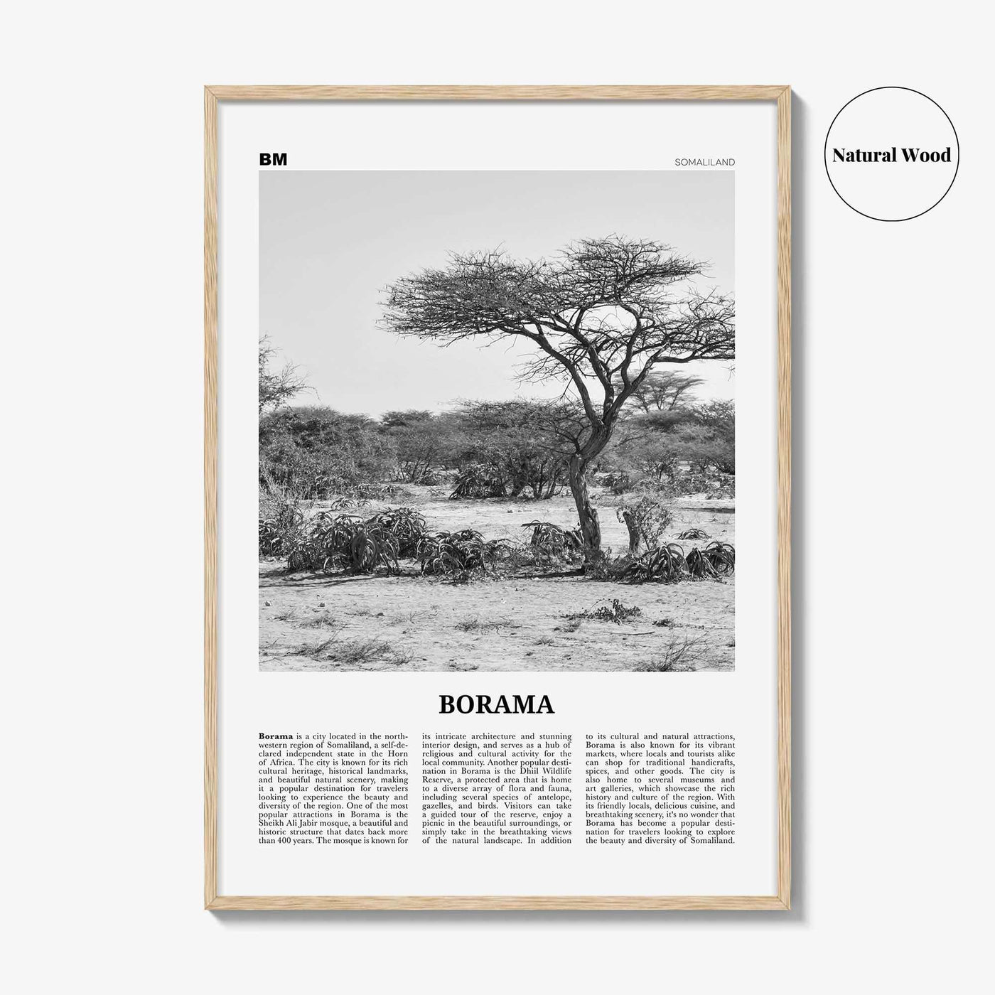 Borama Print Black and White, Borama Wall Art, Borama Poster, Borama Photo, Borama Wall Décor, Borama Map, Somalia