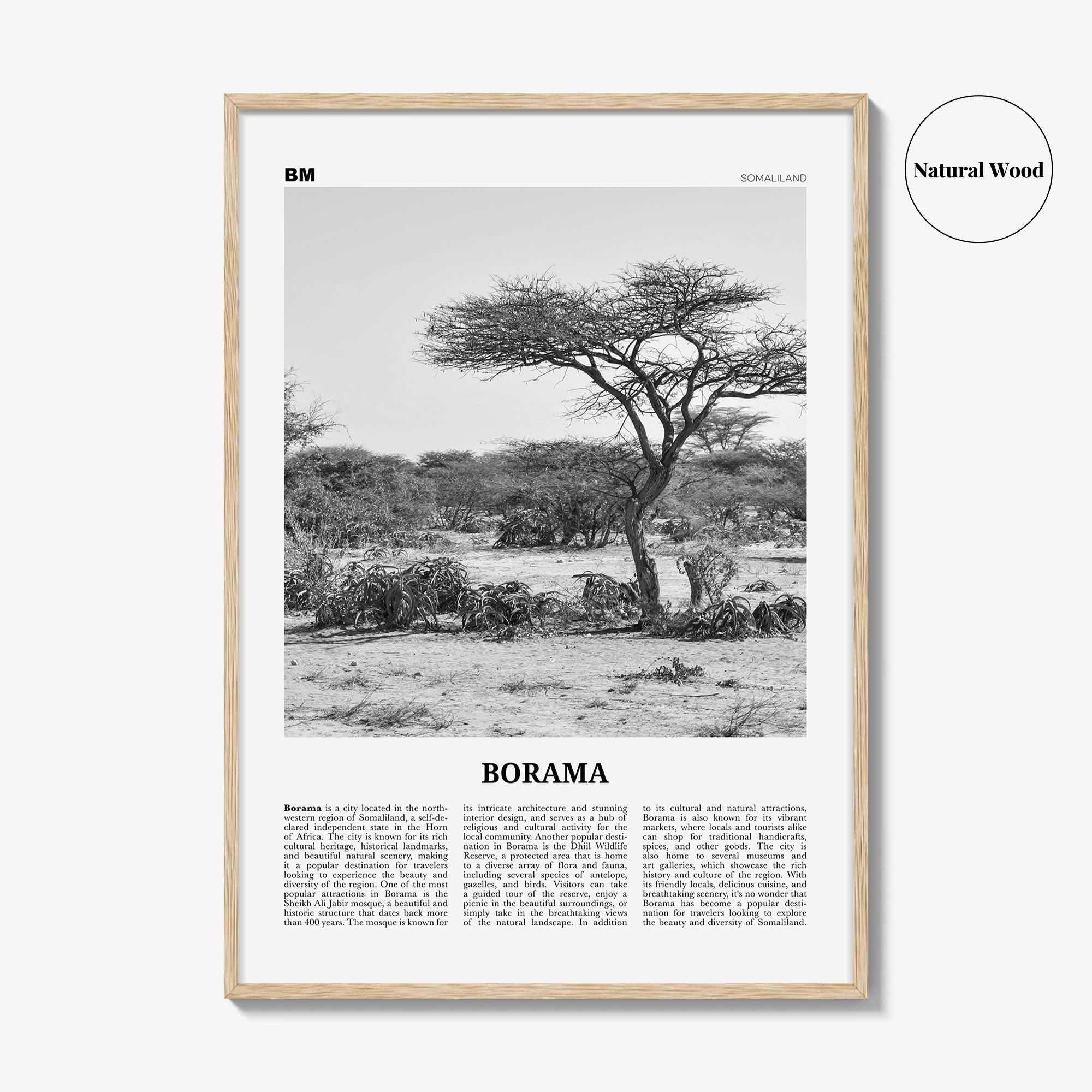 Borama Print Black and White, Borama Wall Art, Borama Poster, Borama Photo, Borama Wall Décor, Borama Map, Somalia