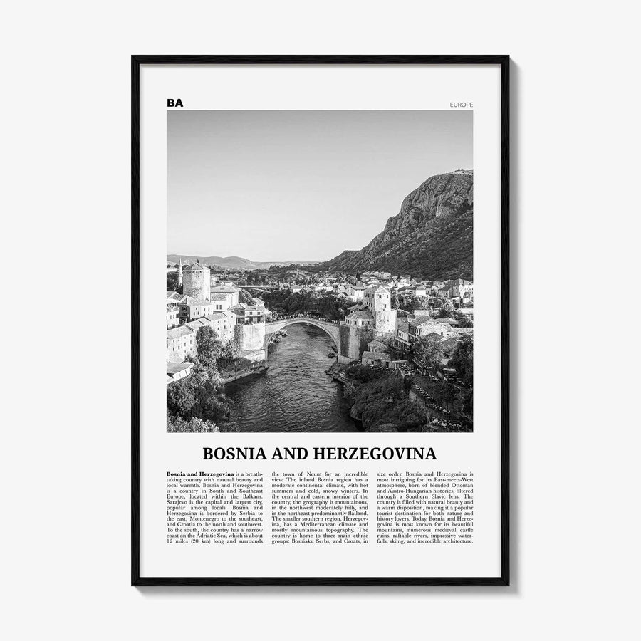 Bosnia and Herzegovina Print Black and White, Bosnia and Herzegovina Art, BiH, B&H, Bosna i Hercegovina, Босна и Херцеговина, Balkan, Europe