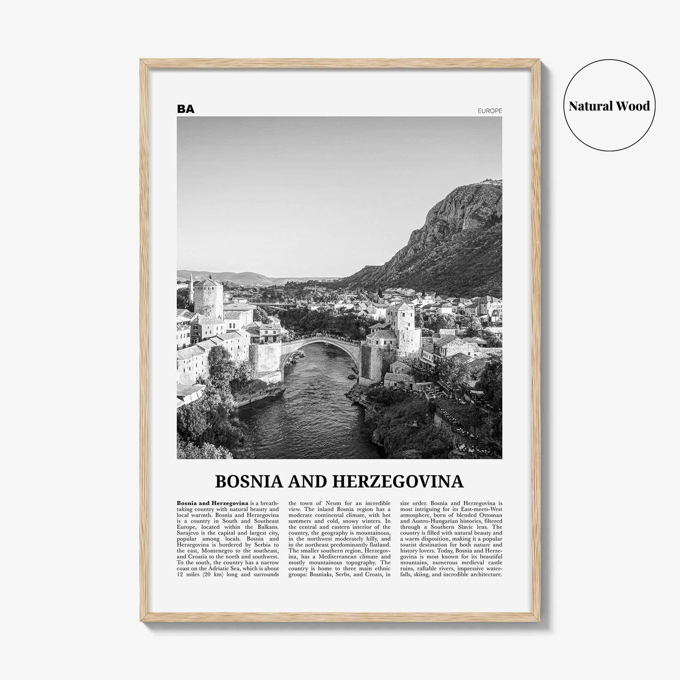 Bosnia and Herzegovina Print Black and White, Bosnia and Herzegovina Art, BiH, B&H, Bosna i Hercegovina, Босна и Херцеговина, Balkan, Europe