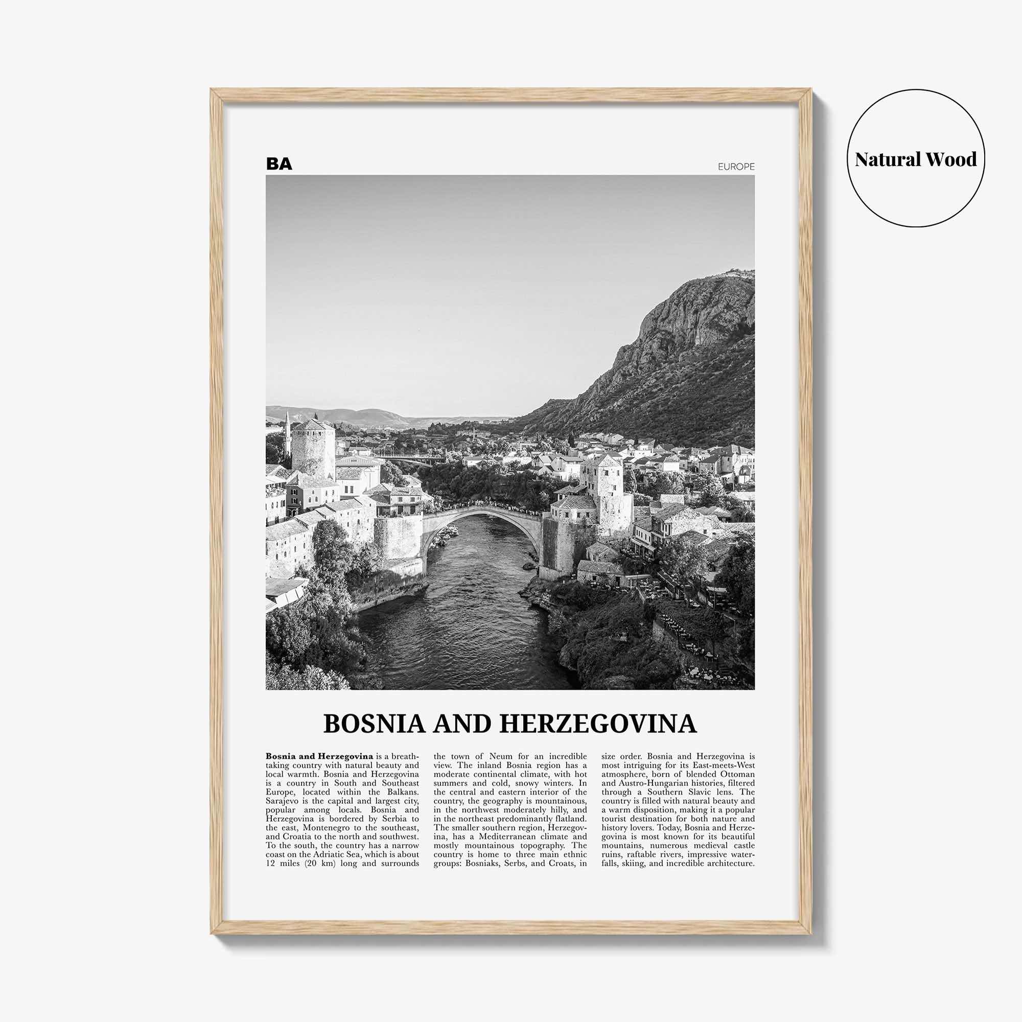 Bosnia and Herzegovina Print Black and White, Bosnia and Herzegovina Art, BiH, B&H, Bosna i Hercegovina, Босна и Херцеговина, Balkan, Europe
