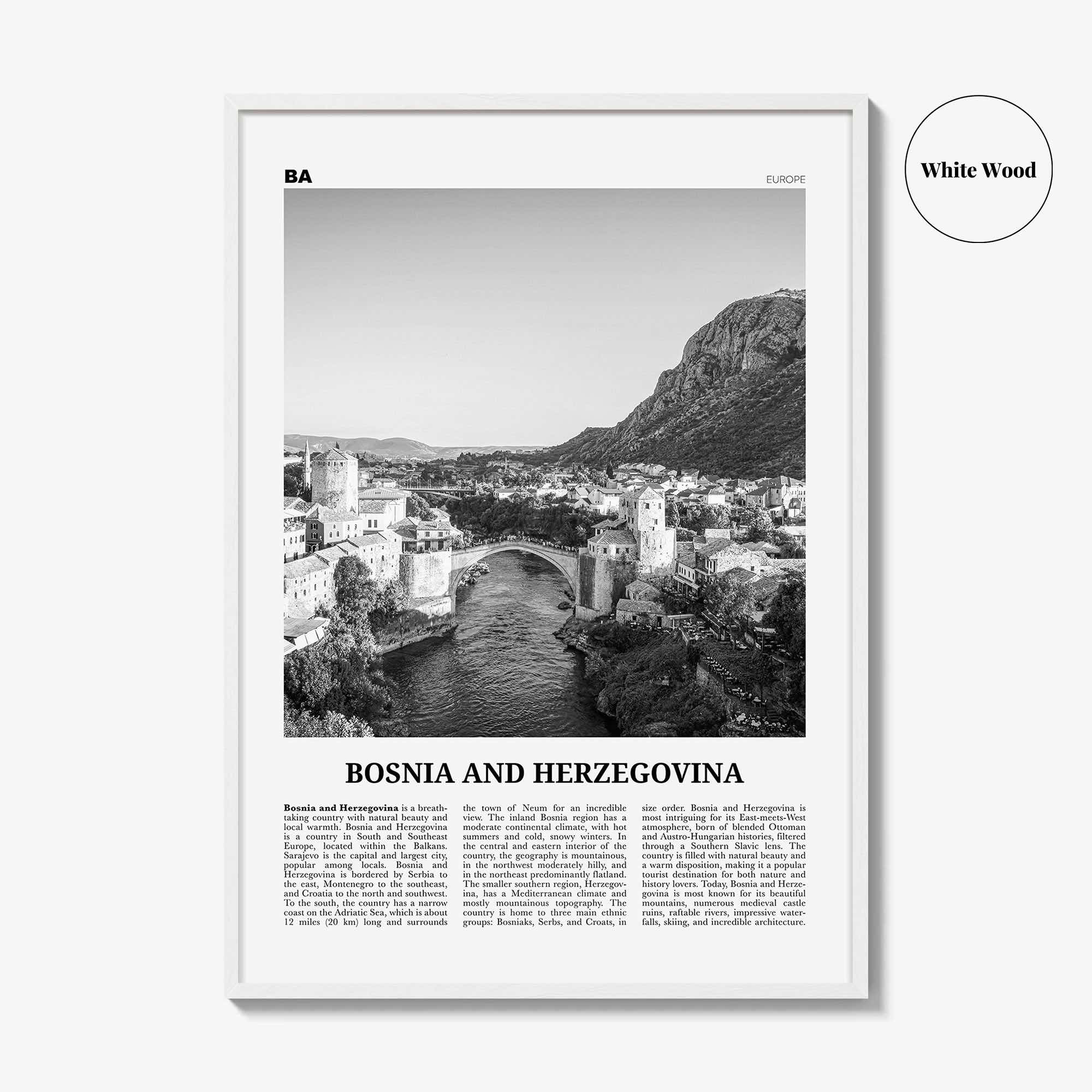Bosnia and Herzegovina Print Black and White, Bosnia and Herzegovina Art, BiH, B&H, Bosna i Hercegovina, Босна и Херцеговина, Balkan, Europe