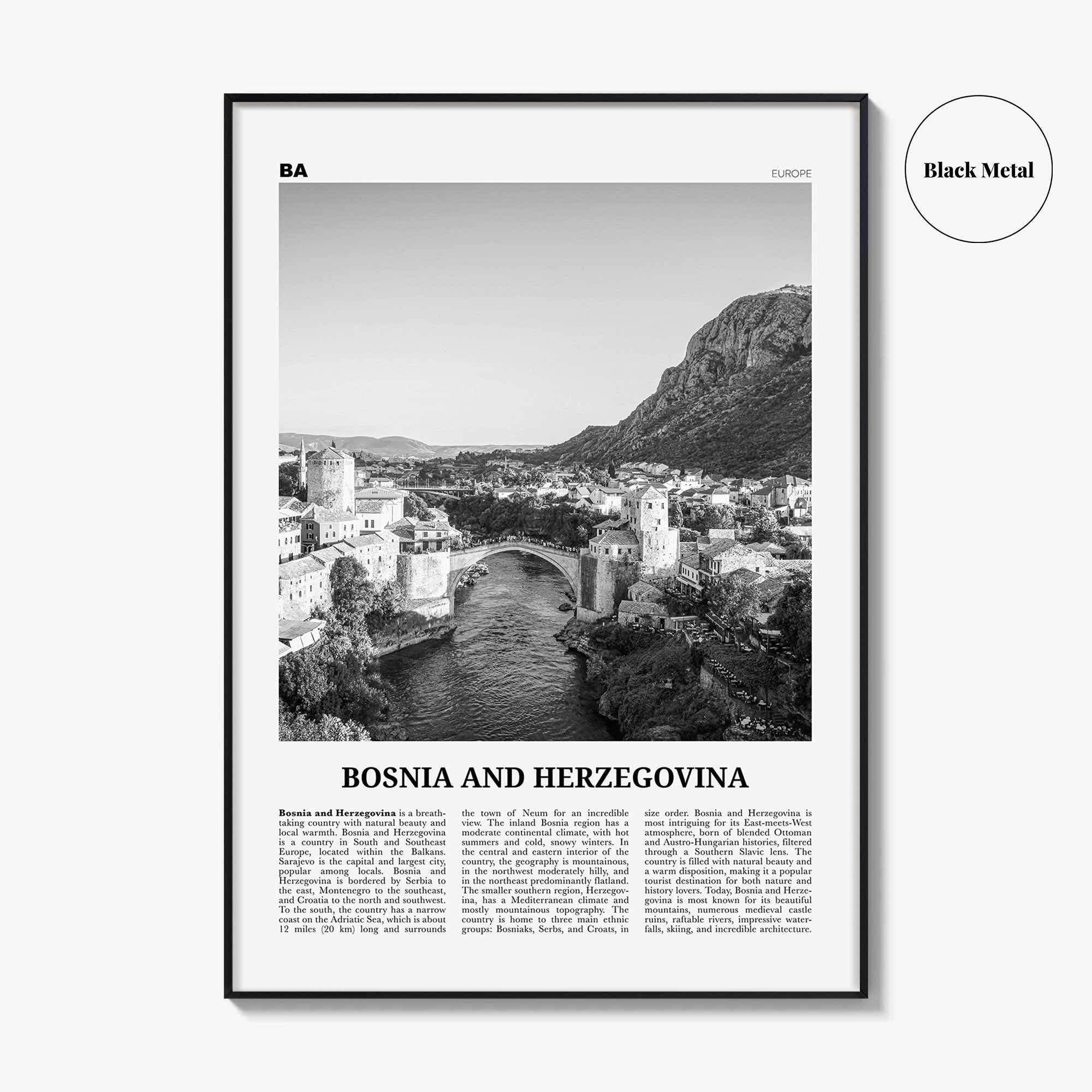 Bosnia and Herzegovina Print Black and White, Bosnia and Herzegovina Art, BiH, B&H, Bosna i Hercegovina, Босна и Херцеговина, Balkan, Europe
