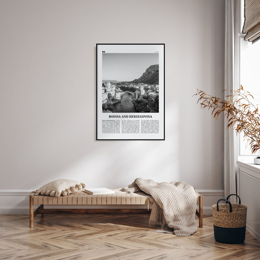 Bosnia and Herzegovina Travel B&W Poster