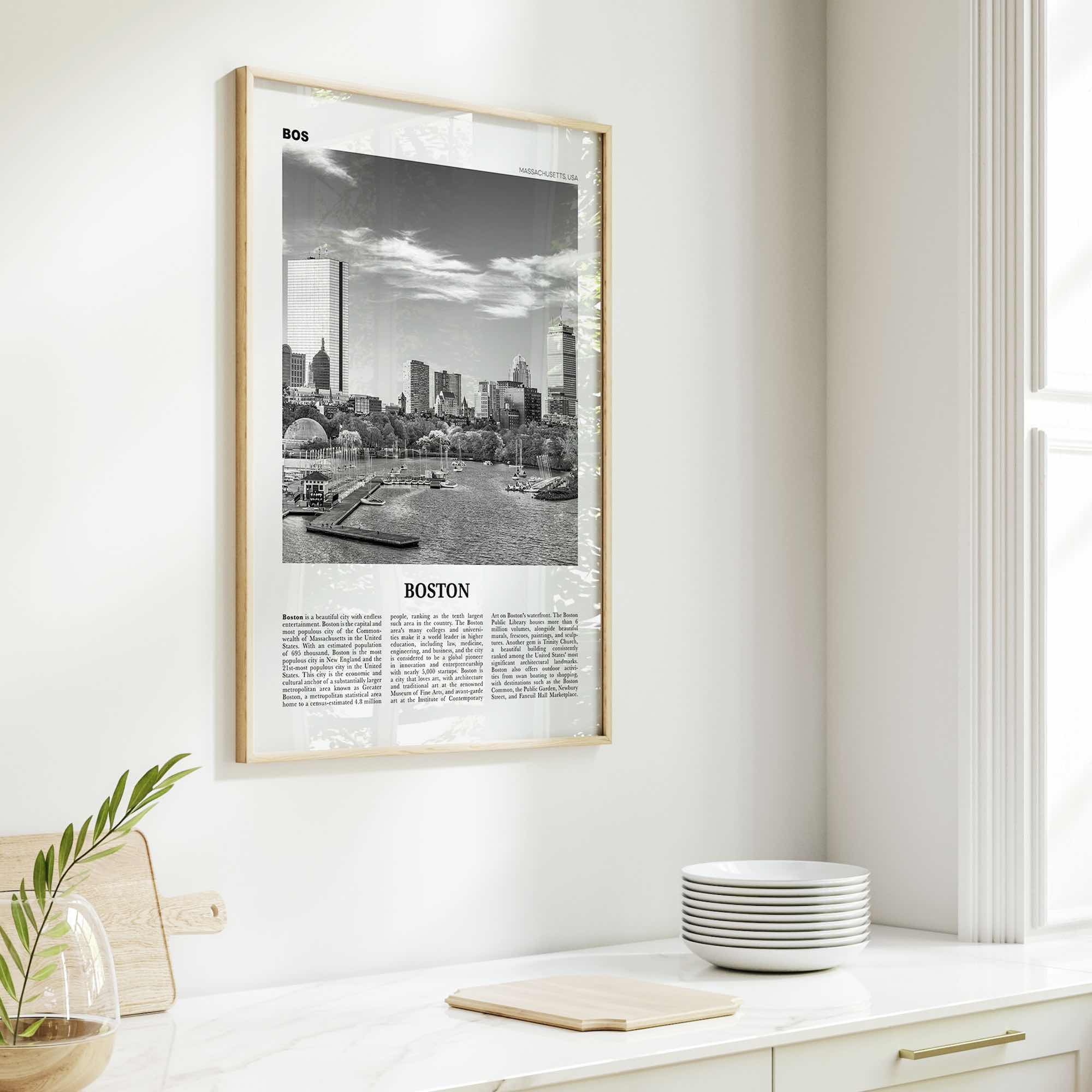 Boston Print Black and White No 2, Boston Wall Art, Boston Poster, Boston Photo, Boston Wall Décor, Boston Map, Massachusetts, USA