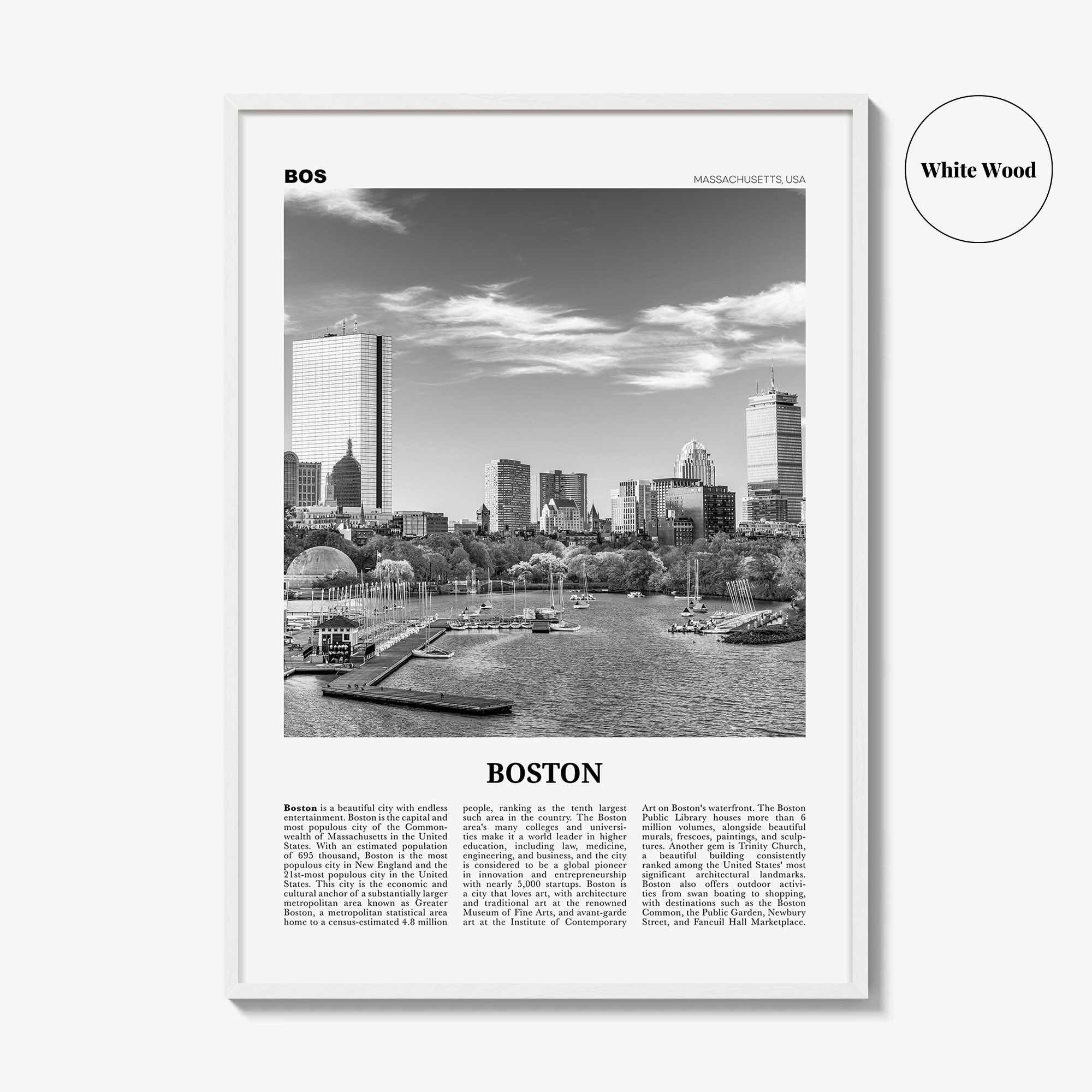 Boston Print Black and White No 2, Boston Wall Art, Boston Poster, Boston Photo, Boston Wall Décor, Boston Map, Massachusetts, USA