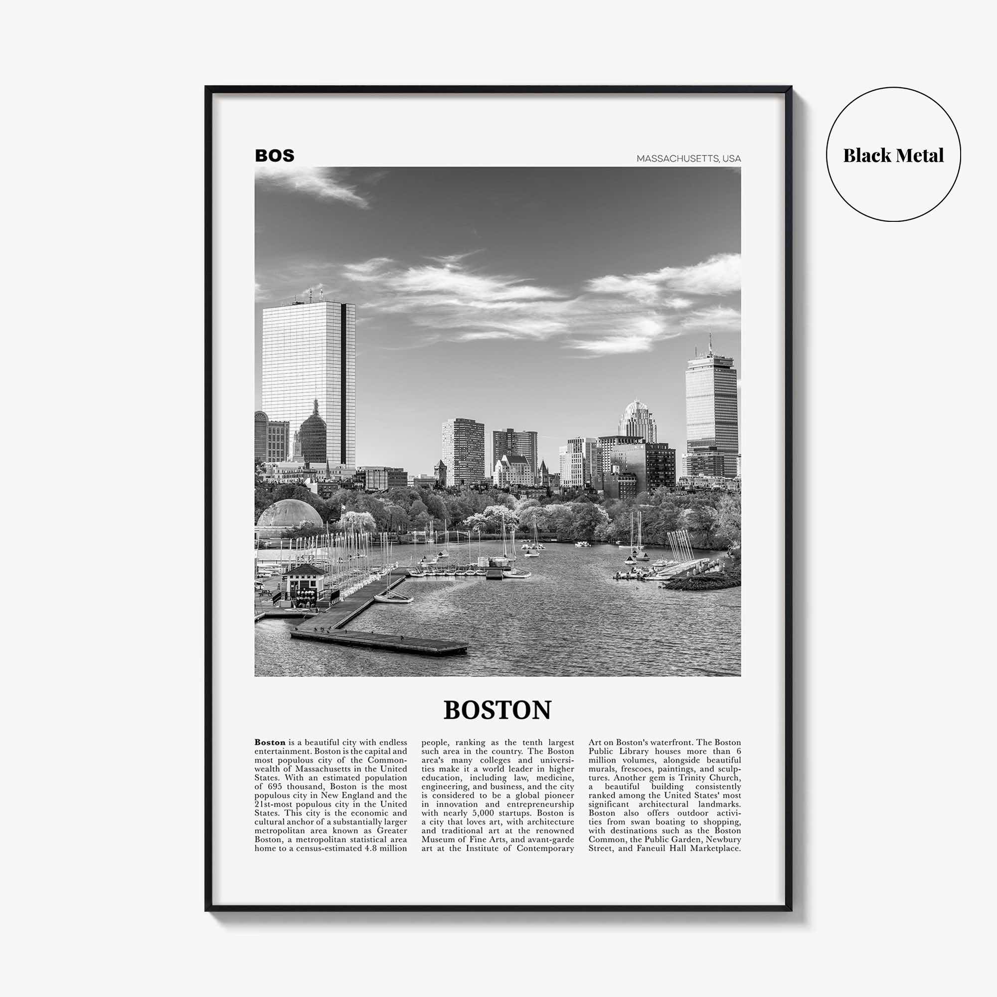 Boston Print Black and White No 2, Boston Wall Art, Boston Poster, Boston Photo, Boston Wall Décor, Boston Map, Massachusetts, USA