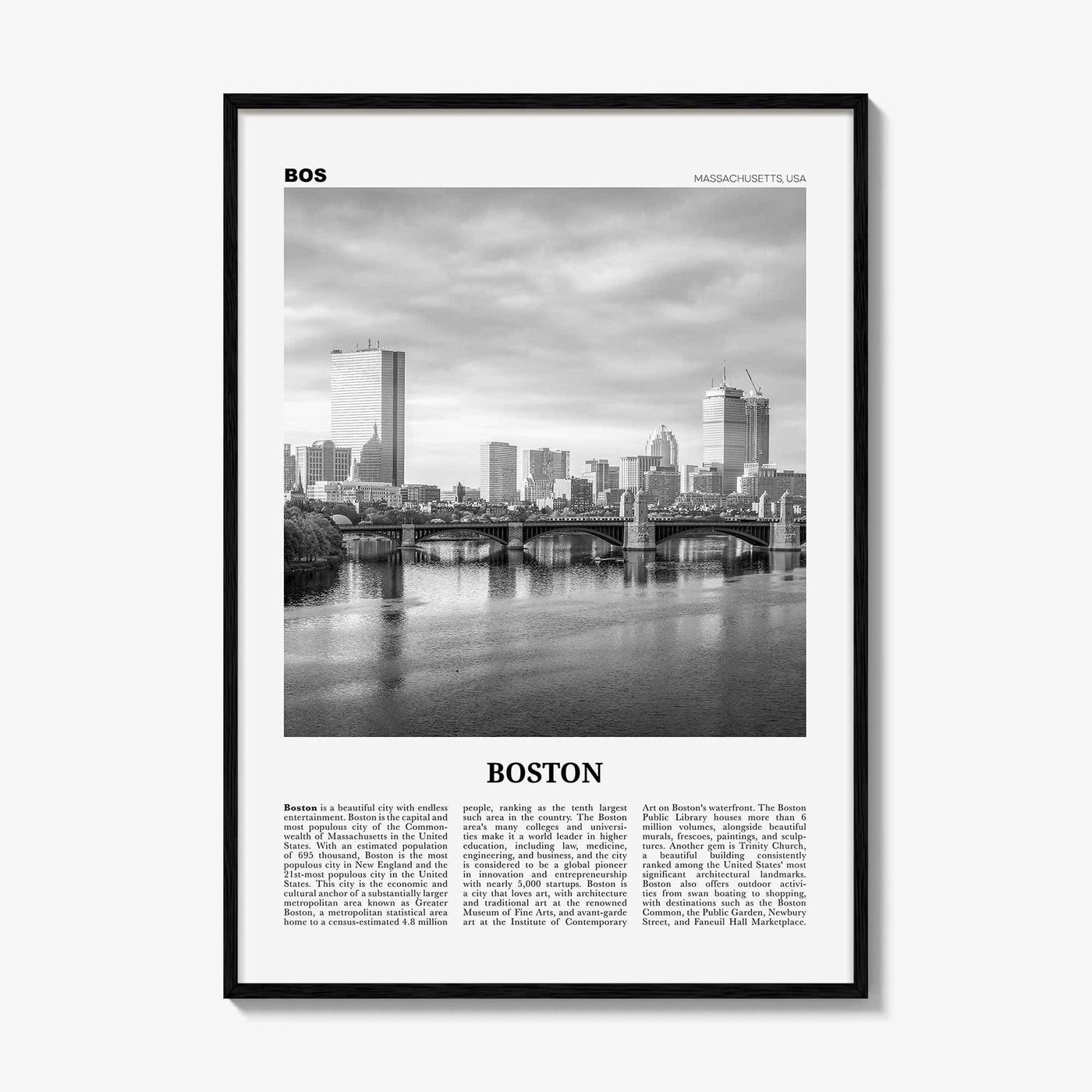 Boston Print Black and White No 5, Boston Wall Art, Boston Poster, Boston Photo, Boston Wall Décor, Boston Map, Massachusetts, USA
