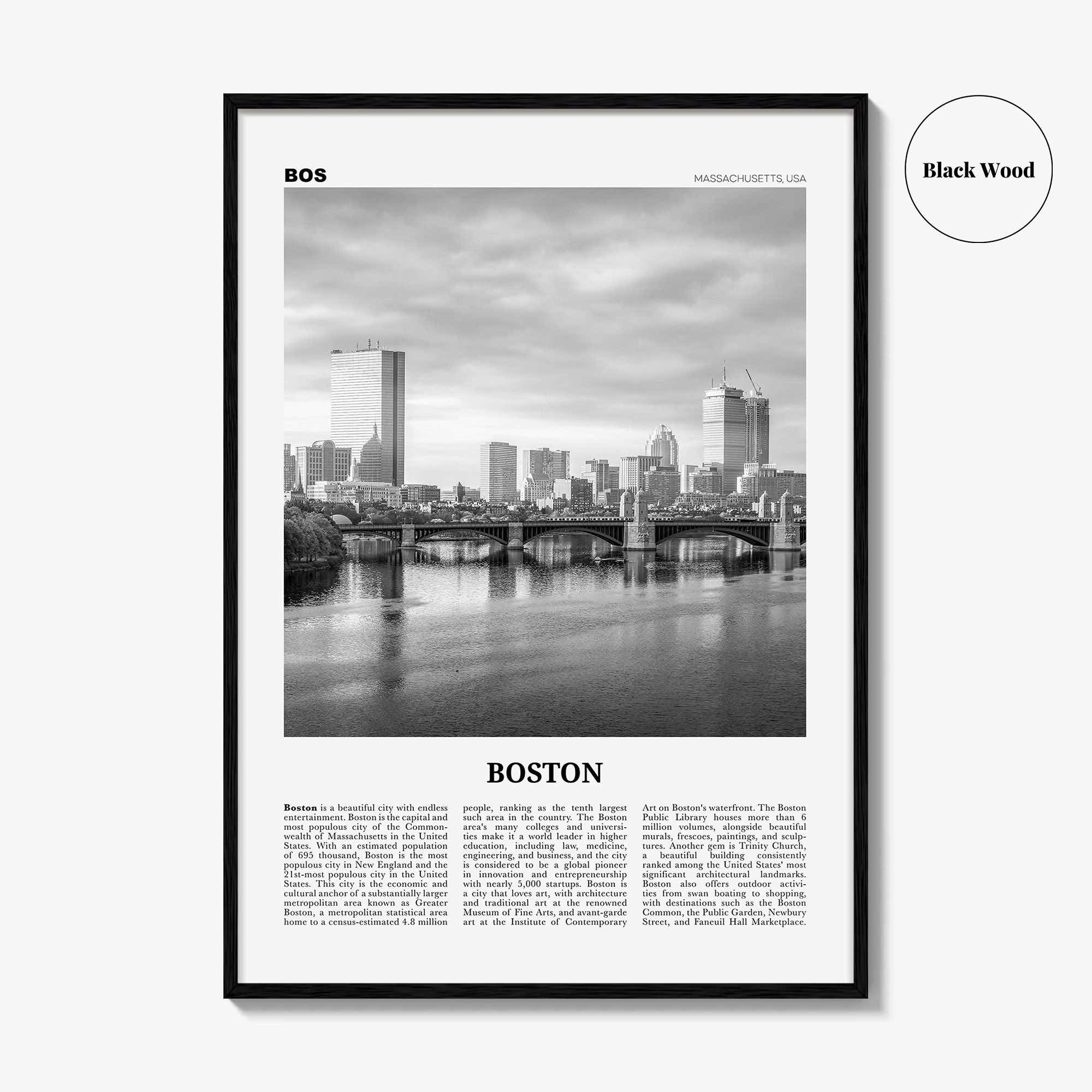 Boston Print Black and White No 5, Boston Wall Art, Boston Poster, Boston Photo, Boston Wall Décor, Boston Map, Massachusetts, USA