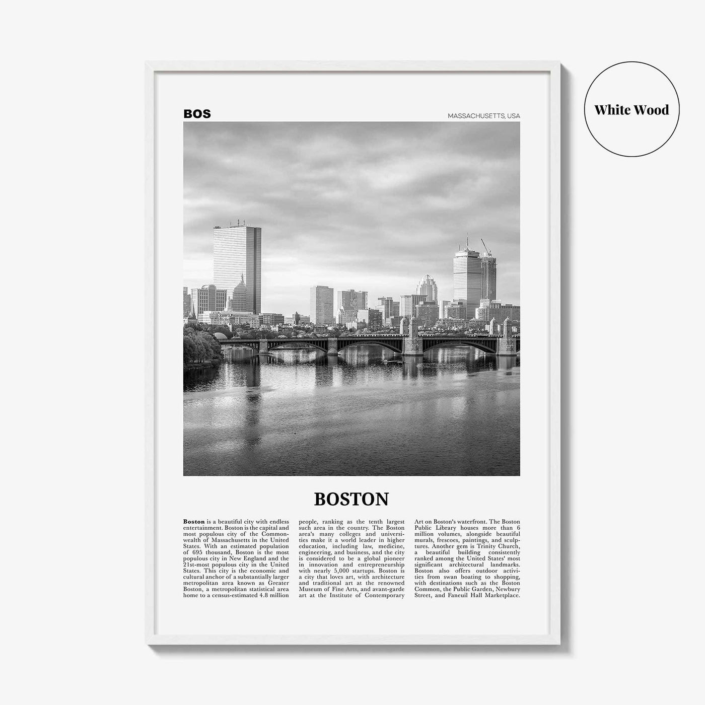 Boston Print Black and White No 5, Boston Wall Art, Boston Poster, Boston Photo, Boston Wall Décor, Boston Map, Massachusetts, USA