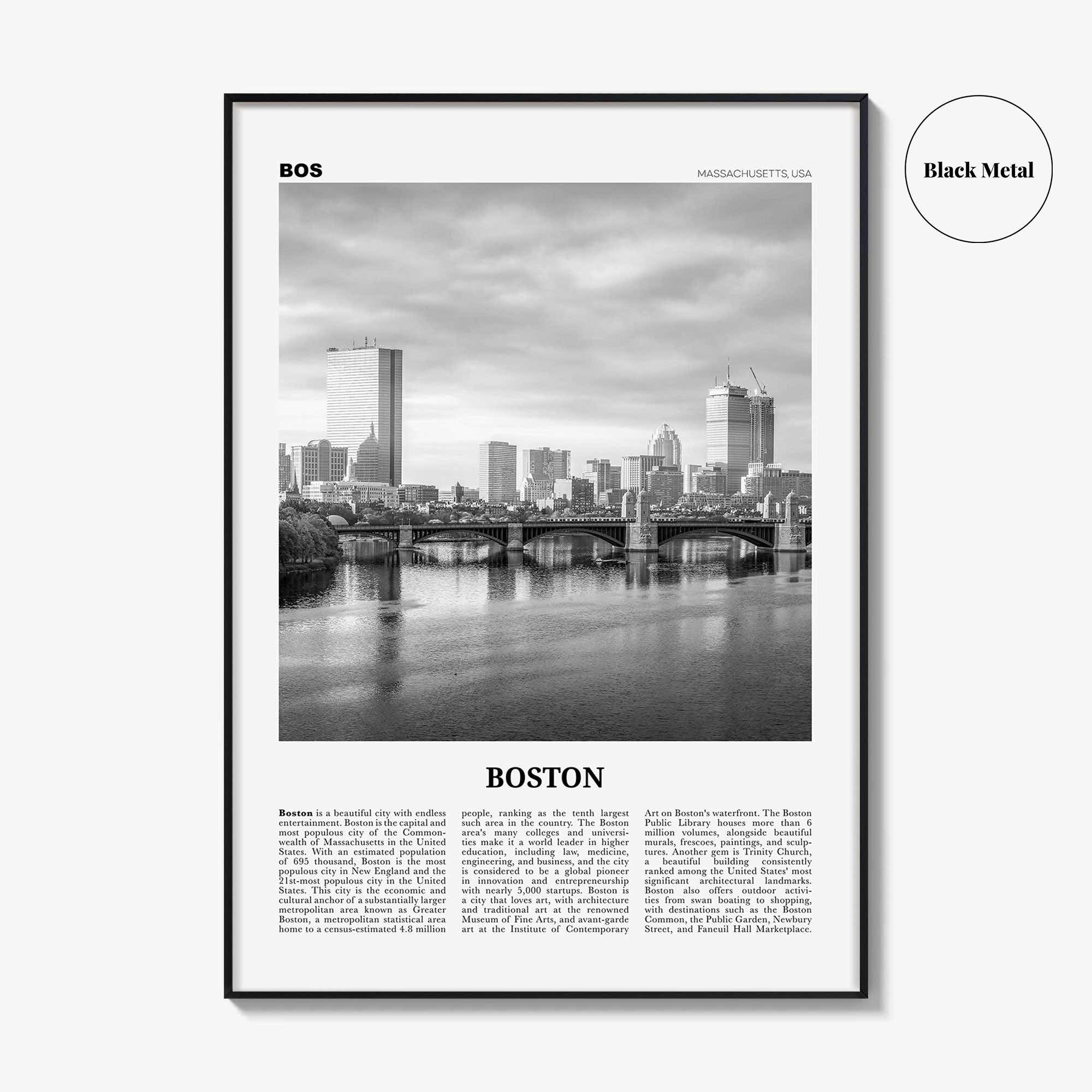 Boston Print Black and White No 5, Boston Wall Art, Boston Poster, Boston Photo, Boston Wall Décor, Boston Map, Massachusetts, USA