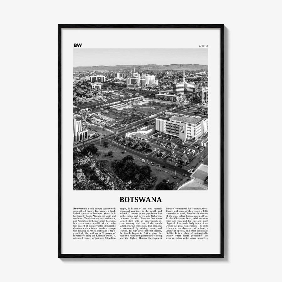Botswana Print Black and White, Botswana Wall Art, Botswana Poster, Botswana Photo, Botswana Wall Decor, Country Art Print, Gaborone, Africa