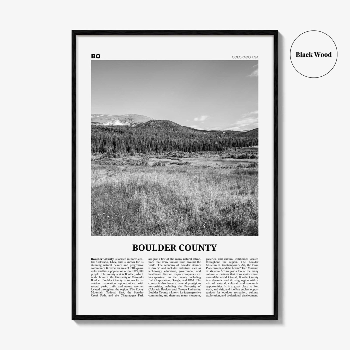 Boulder County Print Black and White, Boulder County Wall Art, Boulder County Poster, Boulder County Photo, Boulder Wall Décor, Boulder Map